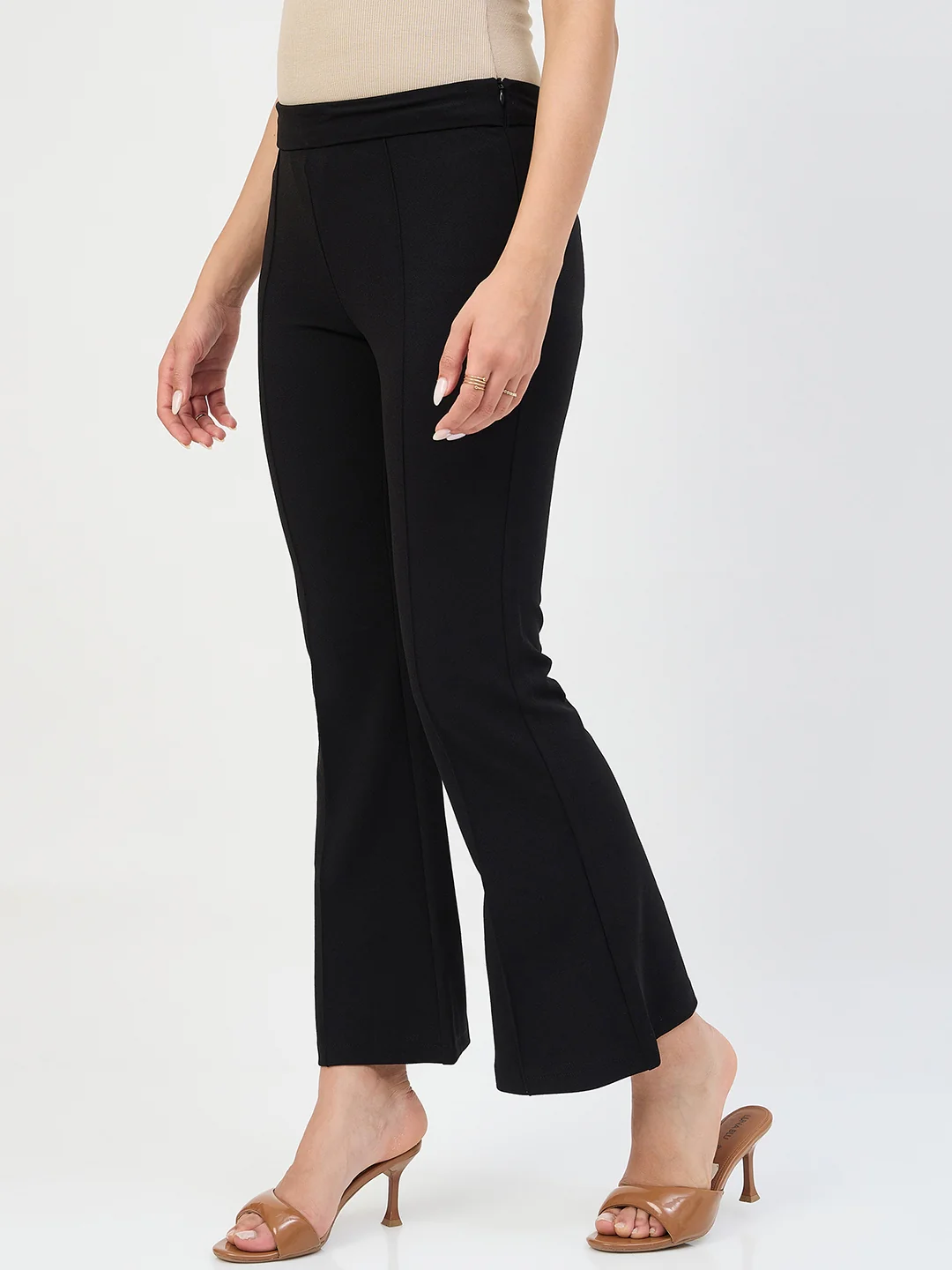 Madame Black Pleated Front Flared Trousers - Image 5