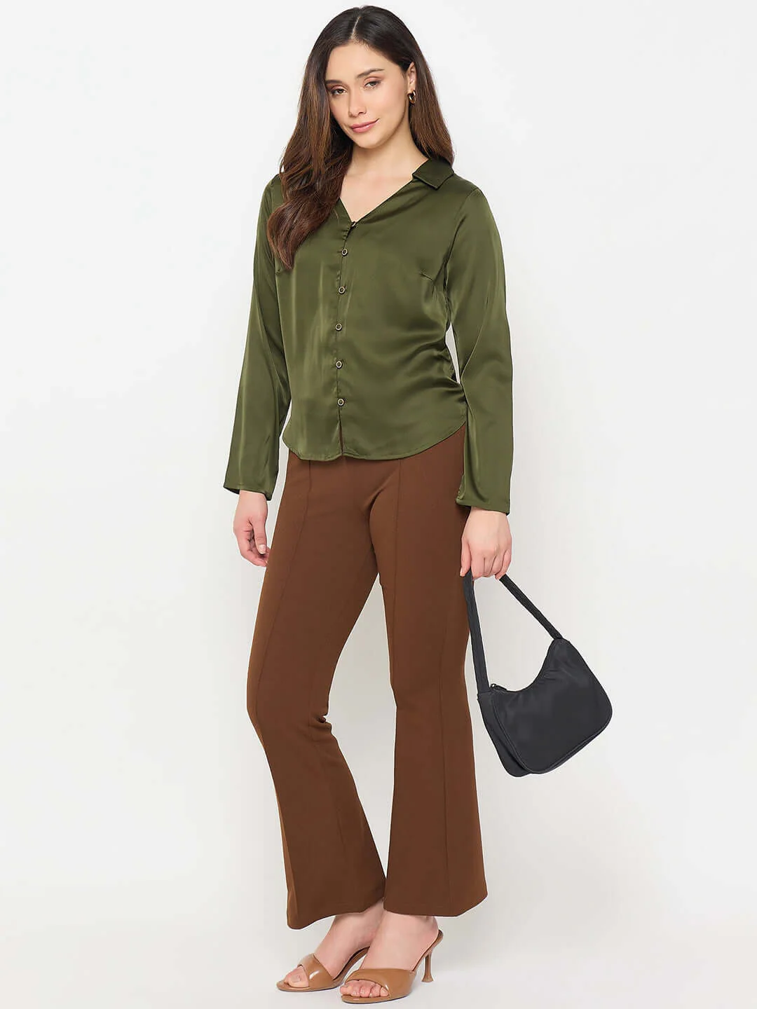 Madame Coffee Brown Flared Trousers - Image 2