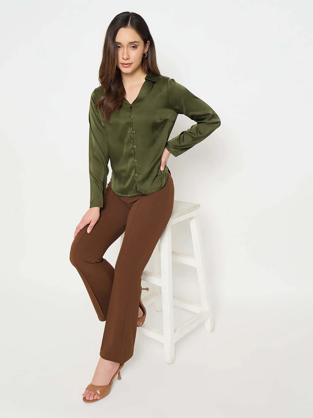 Madame Coffee Brown Flared Trousers - Image 3