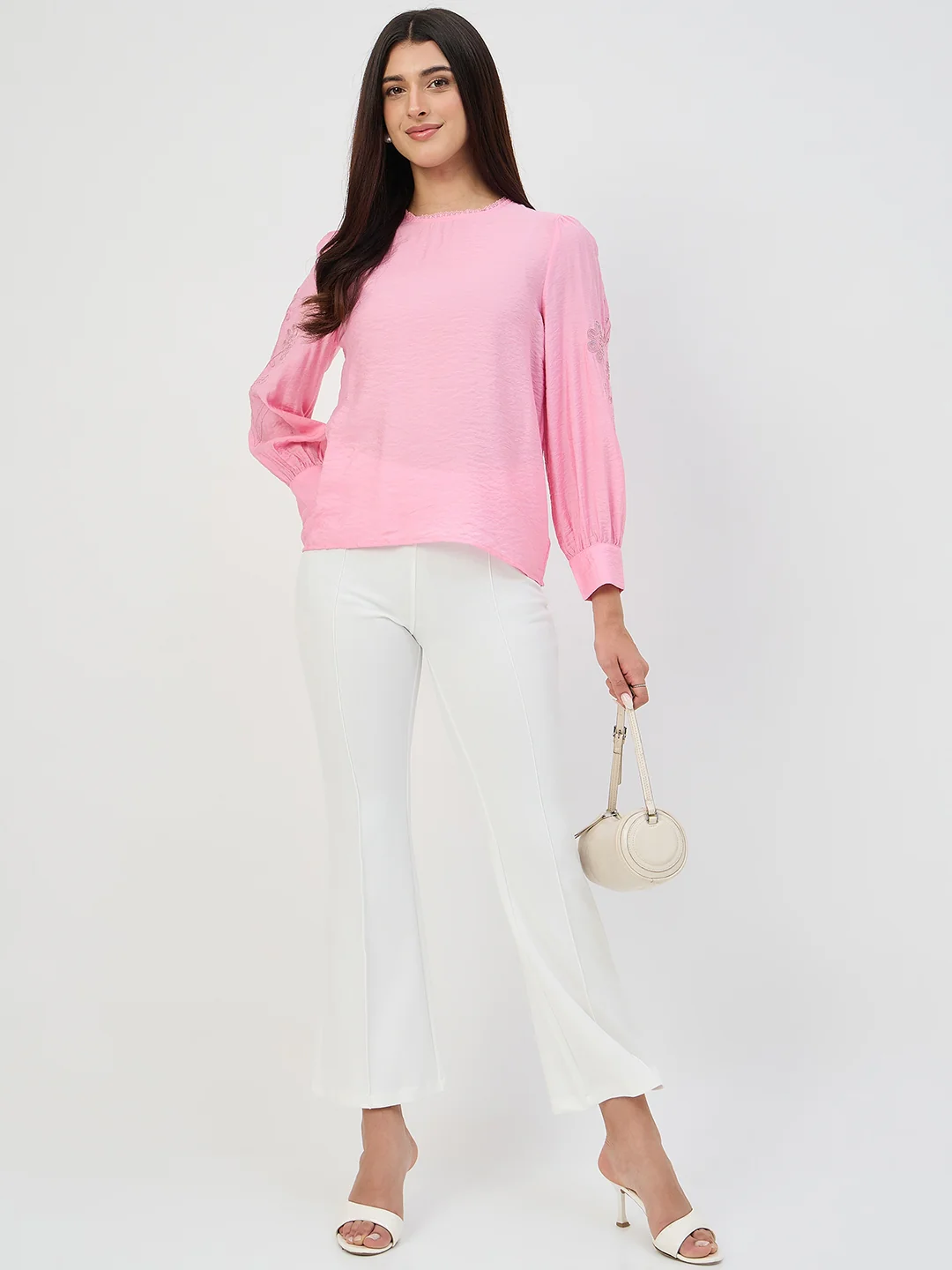 Madame White Pleated Front Flared Trousers - Image 2