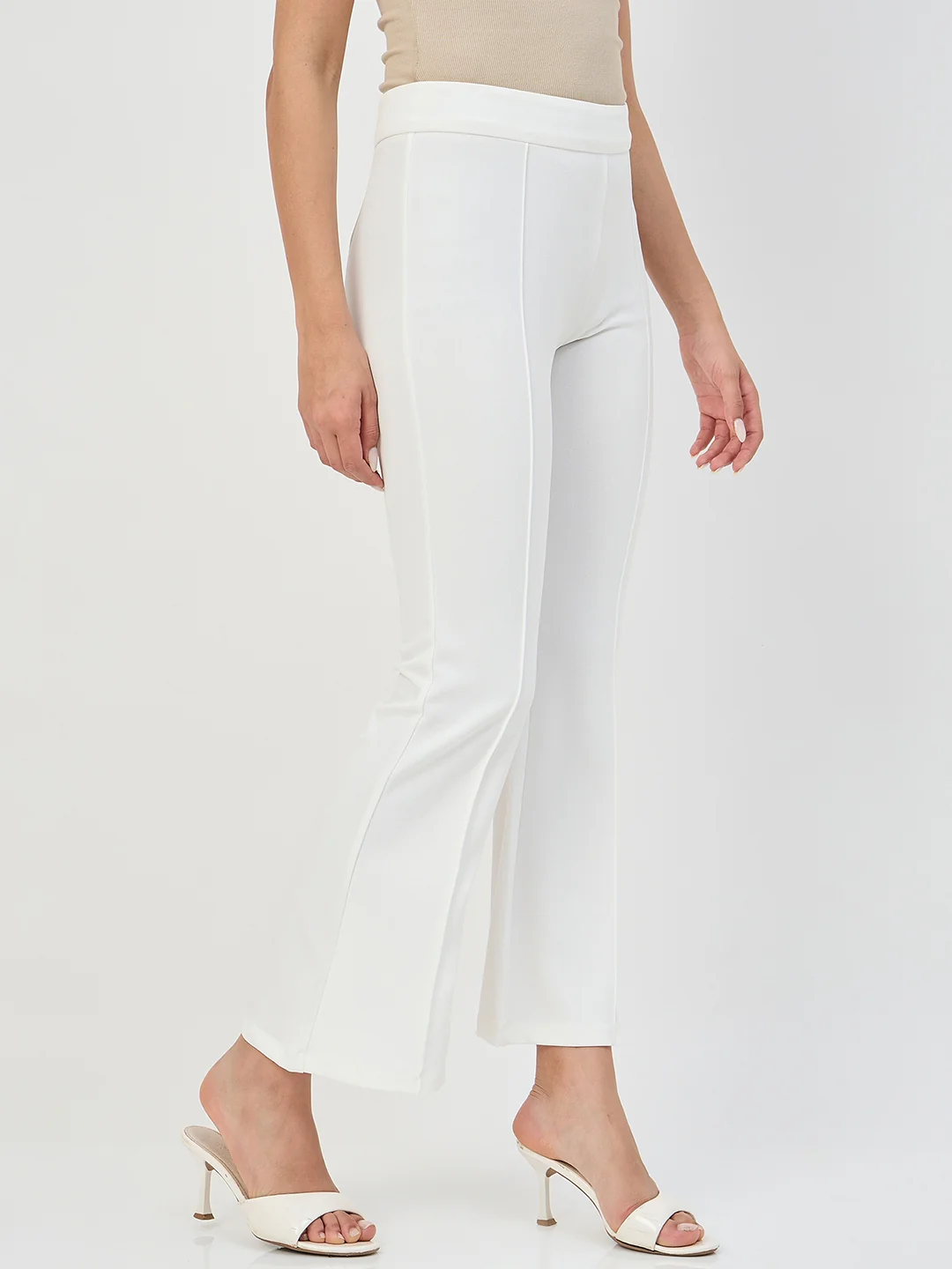 Madame White Pleated Front Flared Trousers - Image 4