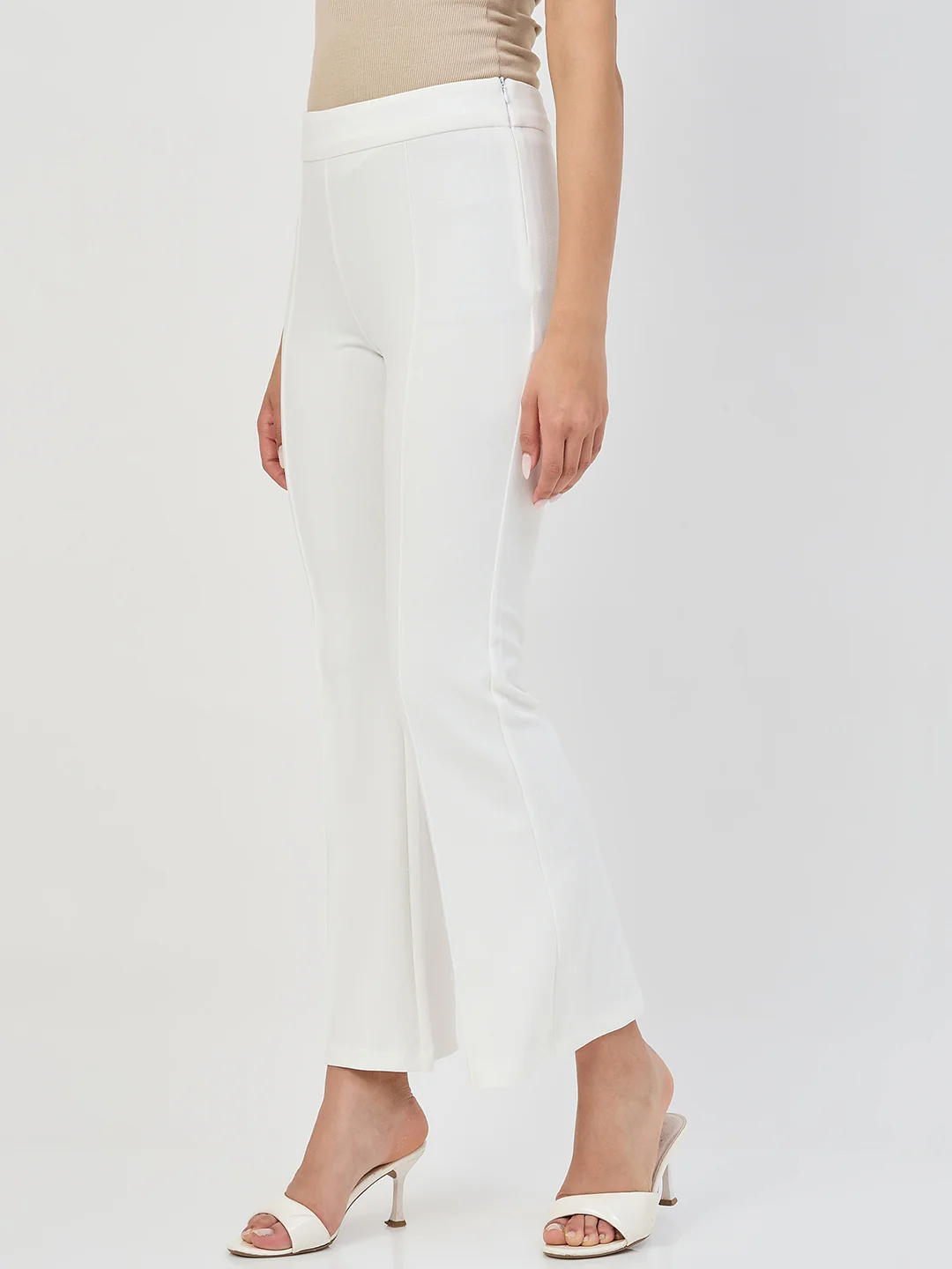 Madame White Pleated Front Flared Trousers - Image 5