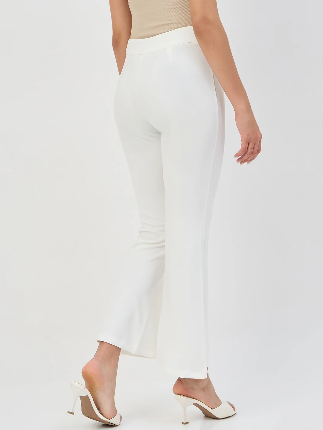 Madame White Pleated Front Flared Trousers - Image 6