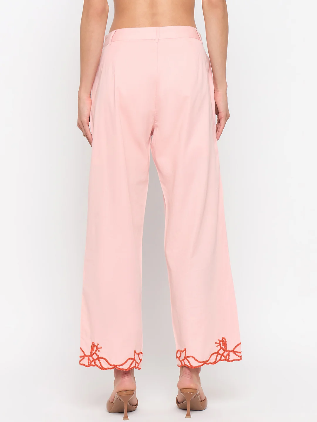 Madame Blush Pink Embroidered Cotton Trousers - Image 6