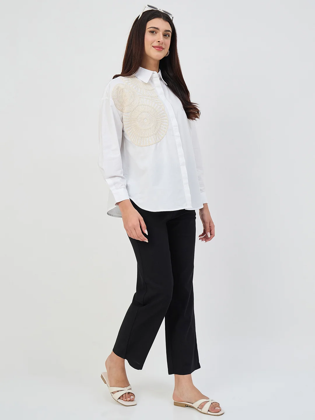 Madame Black Elastic Waist Linen-Blend Trousers - Image 2