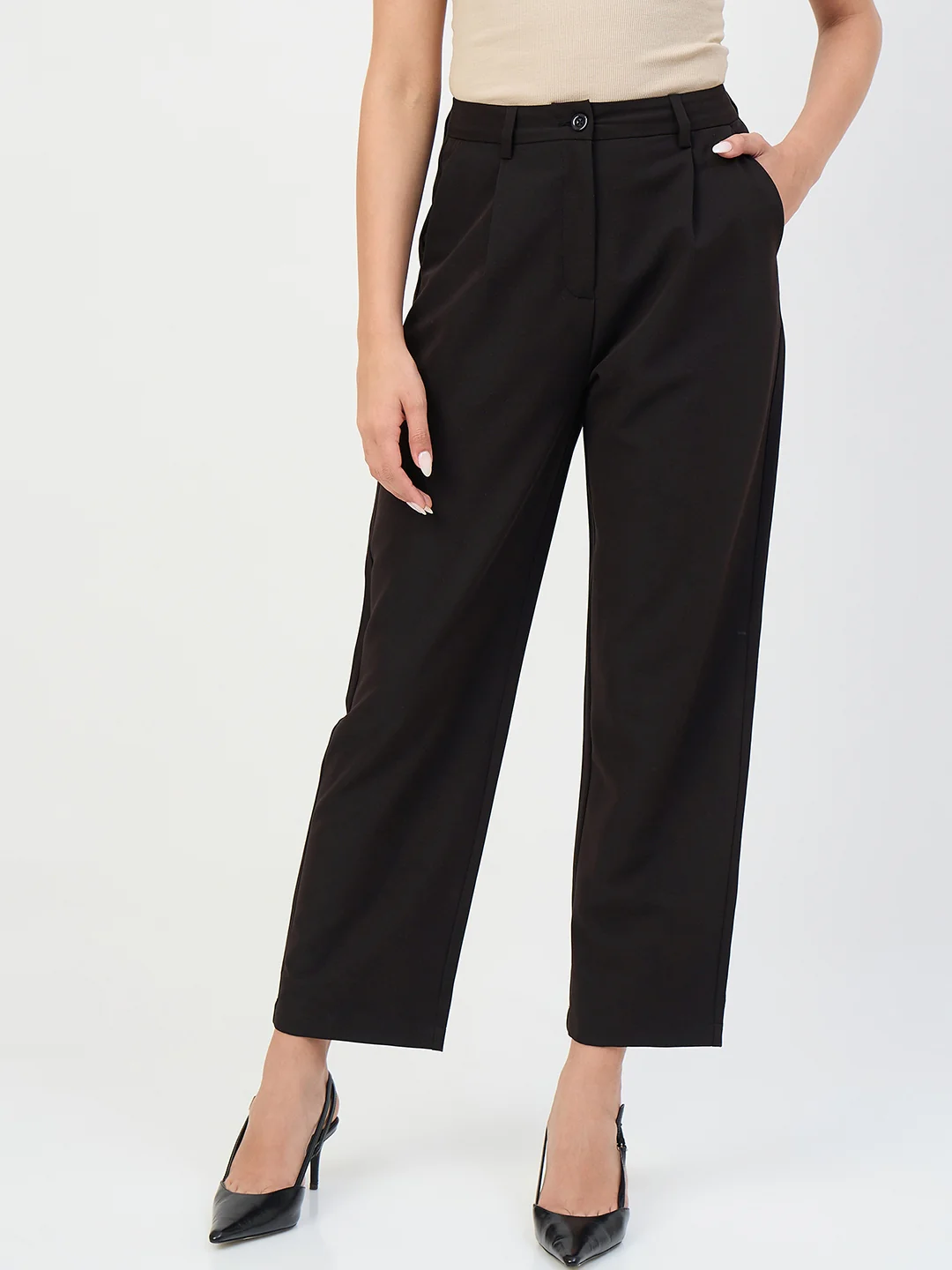 Madame Black Pleated Formal Trousers