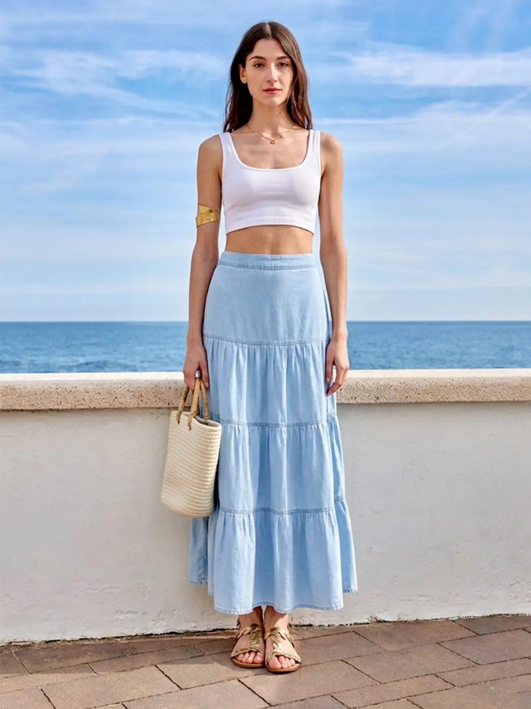 Madame Tiered Denim Long Skirt