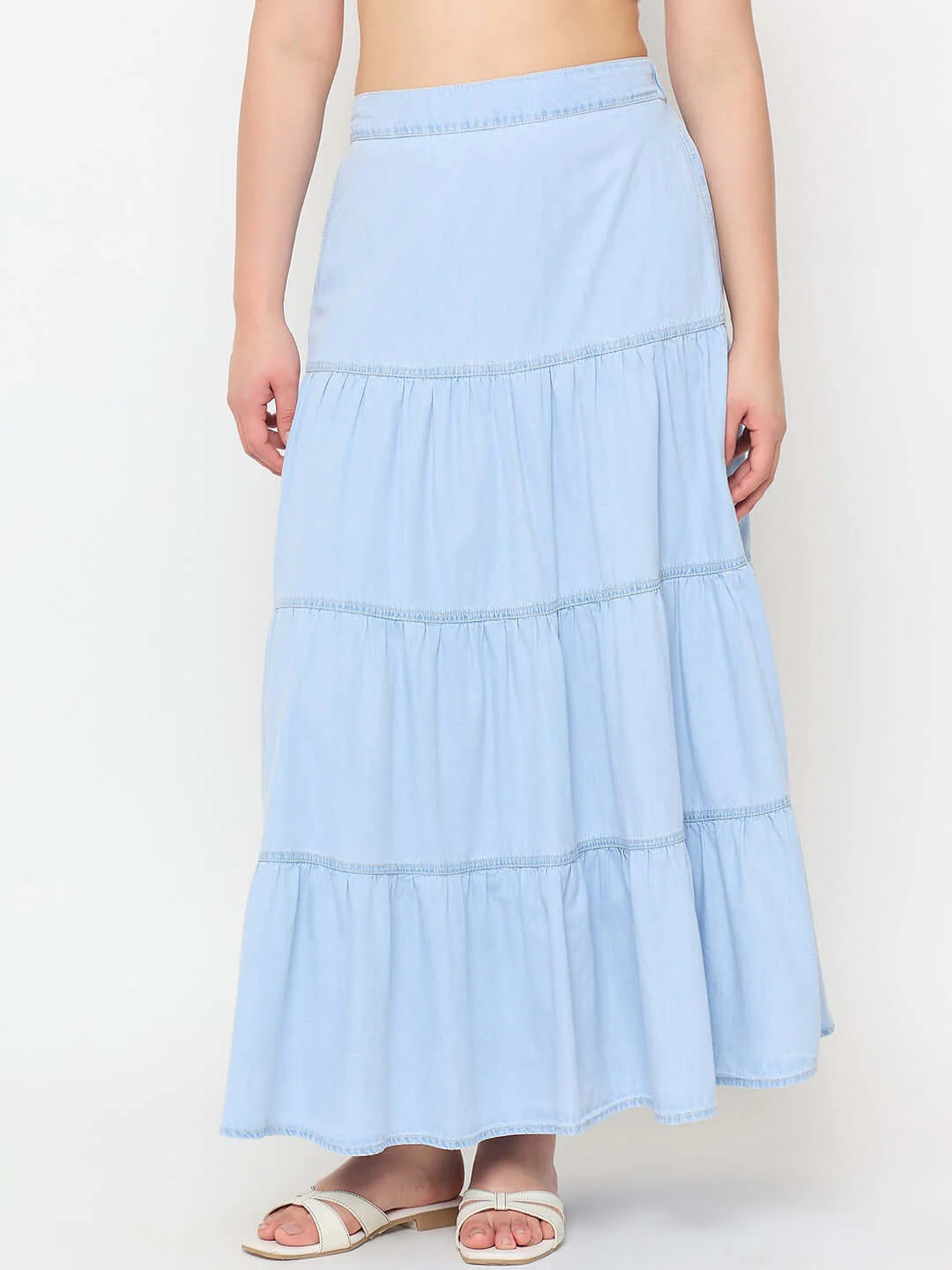 Madame Tiered Denim Long Skirt - Image 2