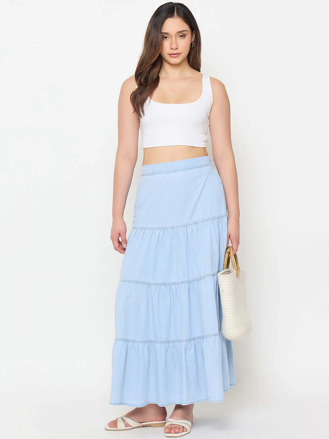 Madame Tiered Denim Long Skirt - Image 4