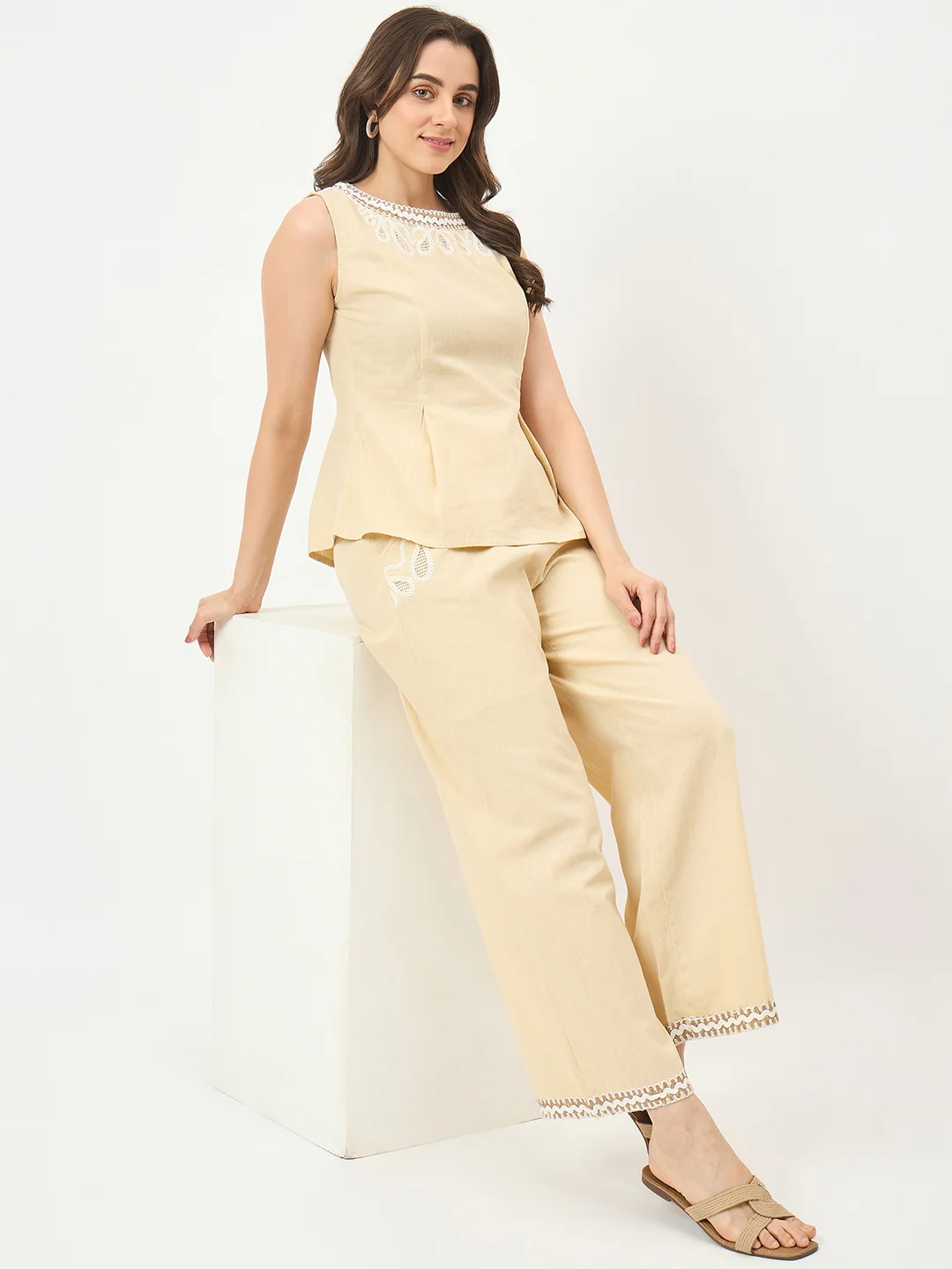 Madame Beige Embroidered Co-ord Set - Image 2
