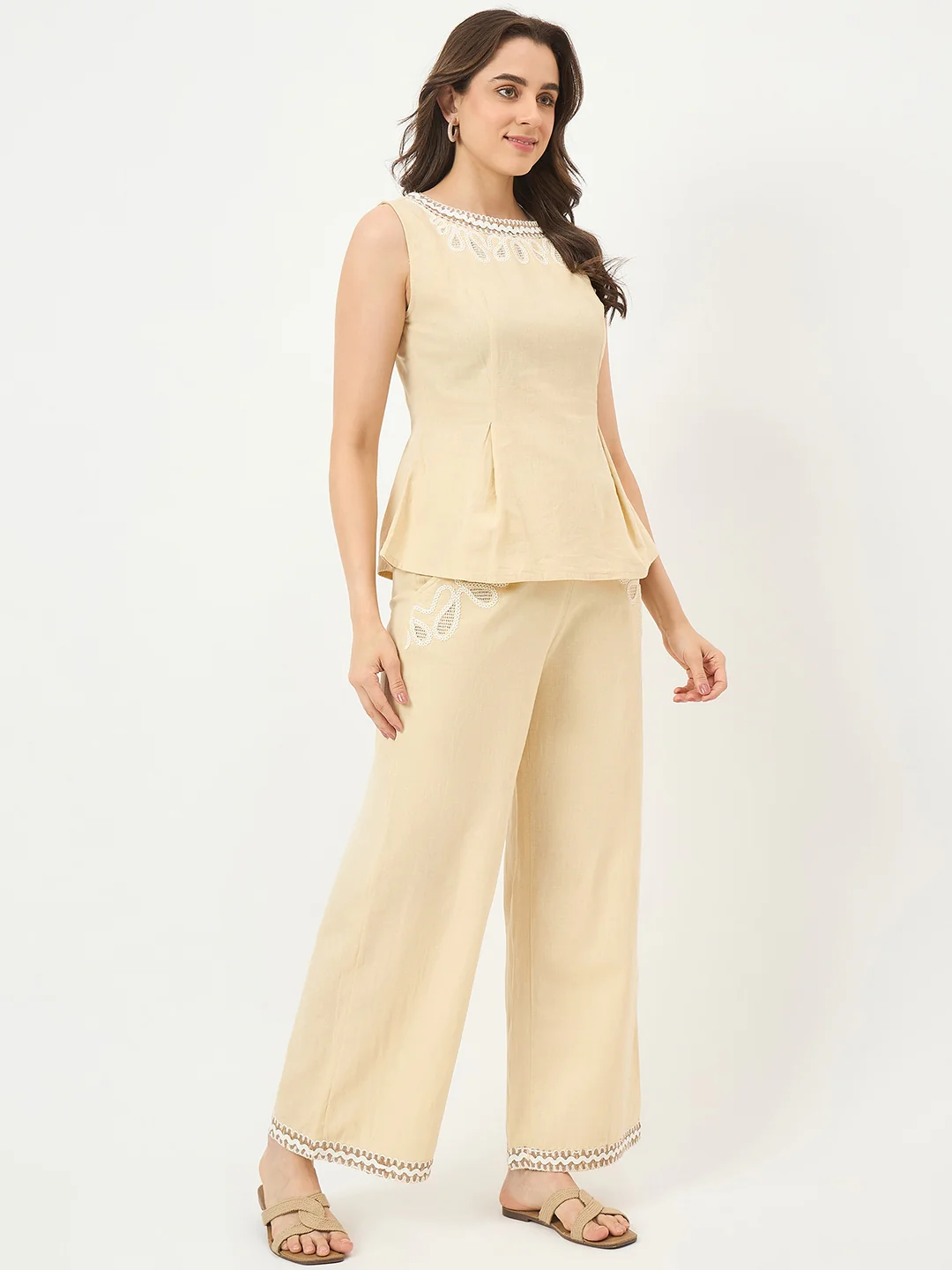 Madame Beige Embroidered Co-ord Set - Image 4