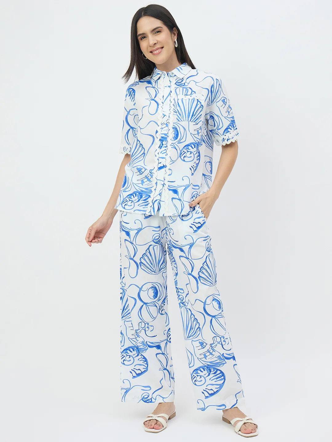 Madame White Printed Co-ord Set