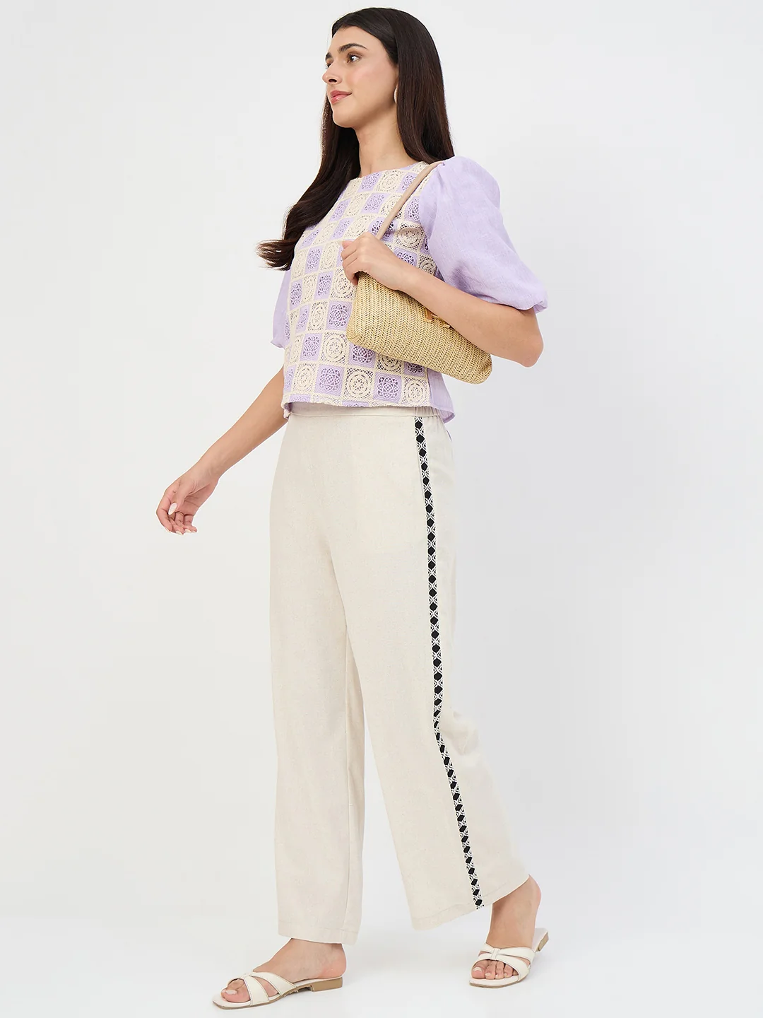 Madame Beige Straight-Fit Linen-Blend Trousers - Image 2
