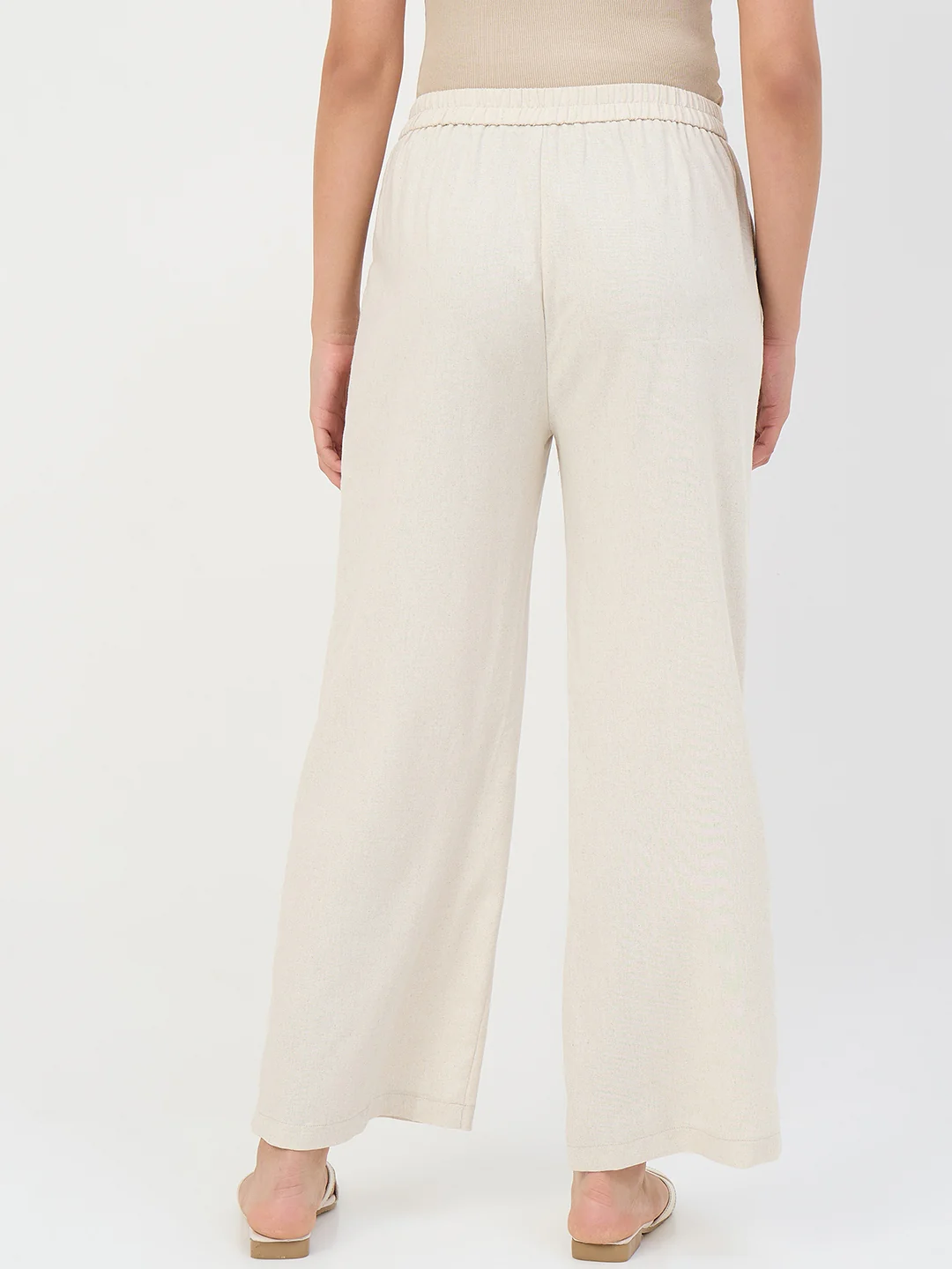 Madame Beige Straight-Fit Linen-Blend Trousers - Image 6