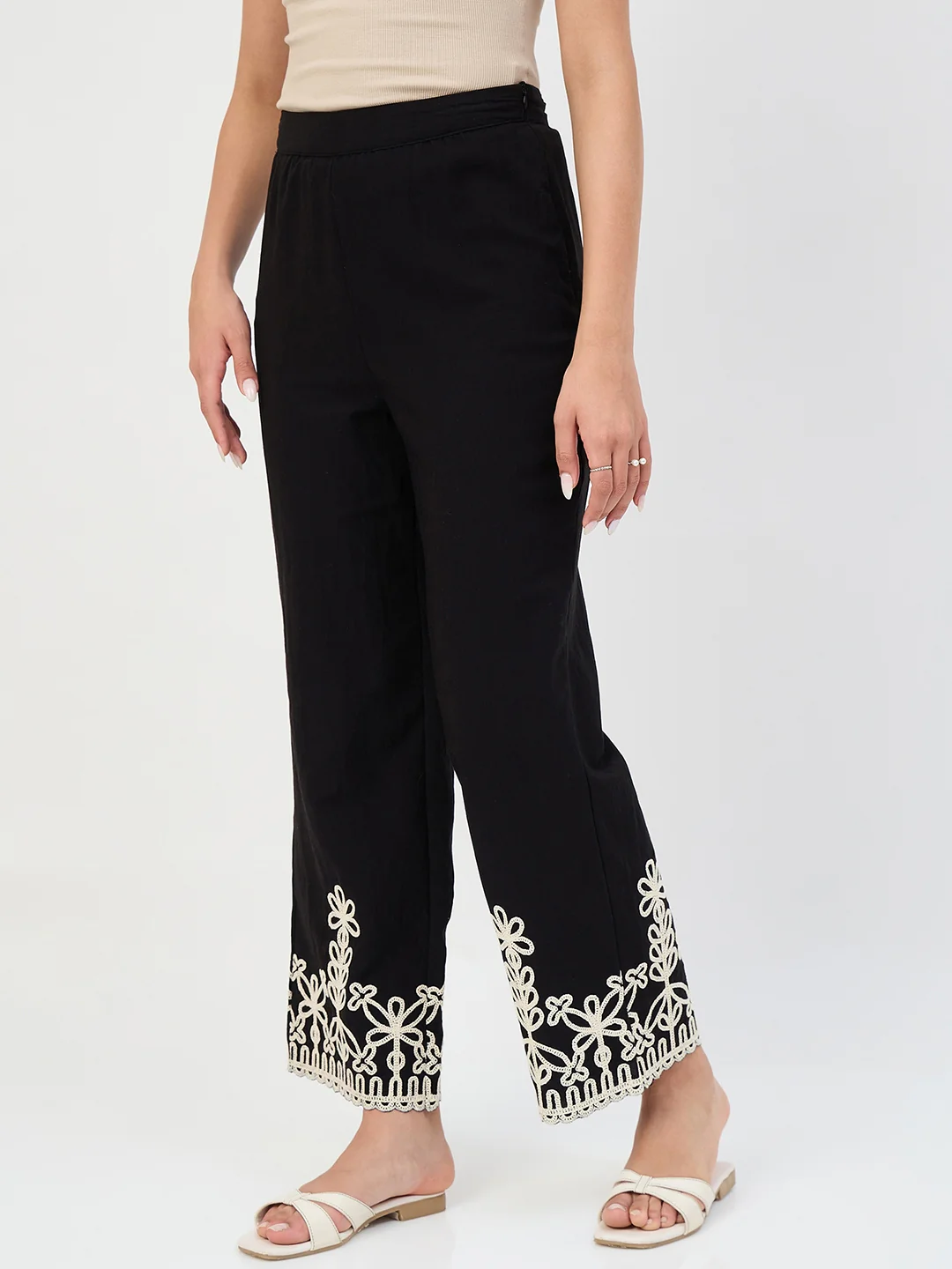 Madame Black Embroidered Cotton-Blend Trousers - Image 5