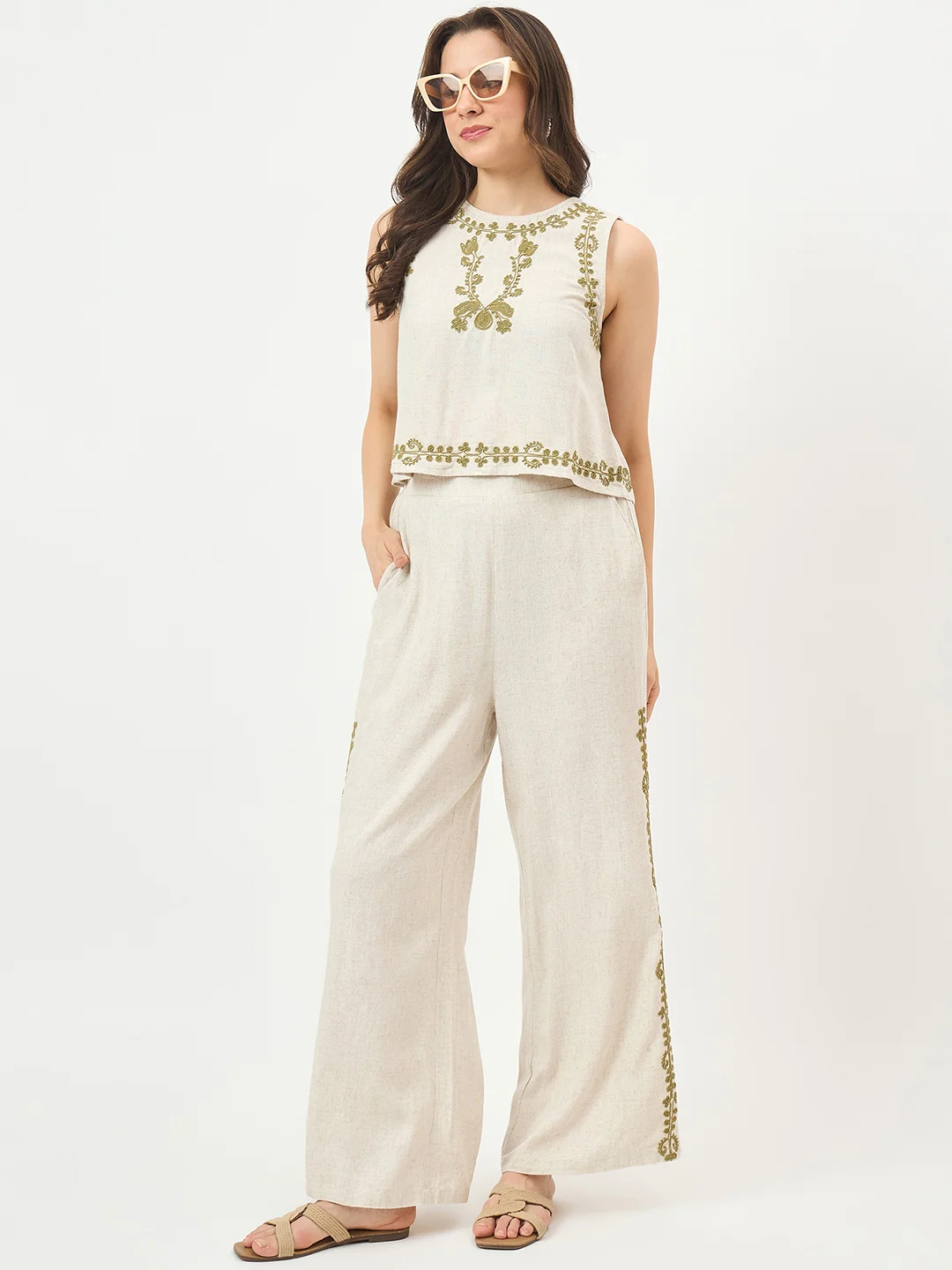 Madame Beige Embroidered Co-ord Set - Image 4
