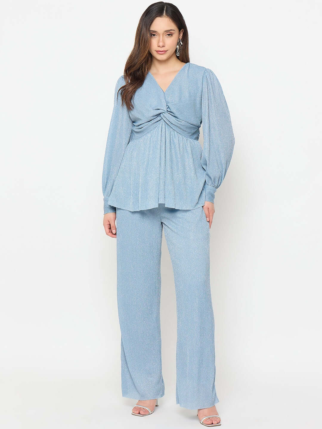 Madame Surplice Neck Blue Co-ord Set - Image 2