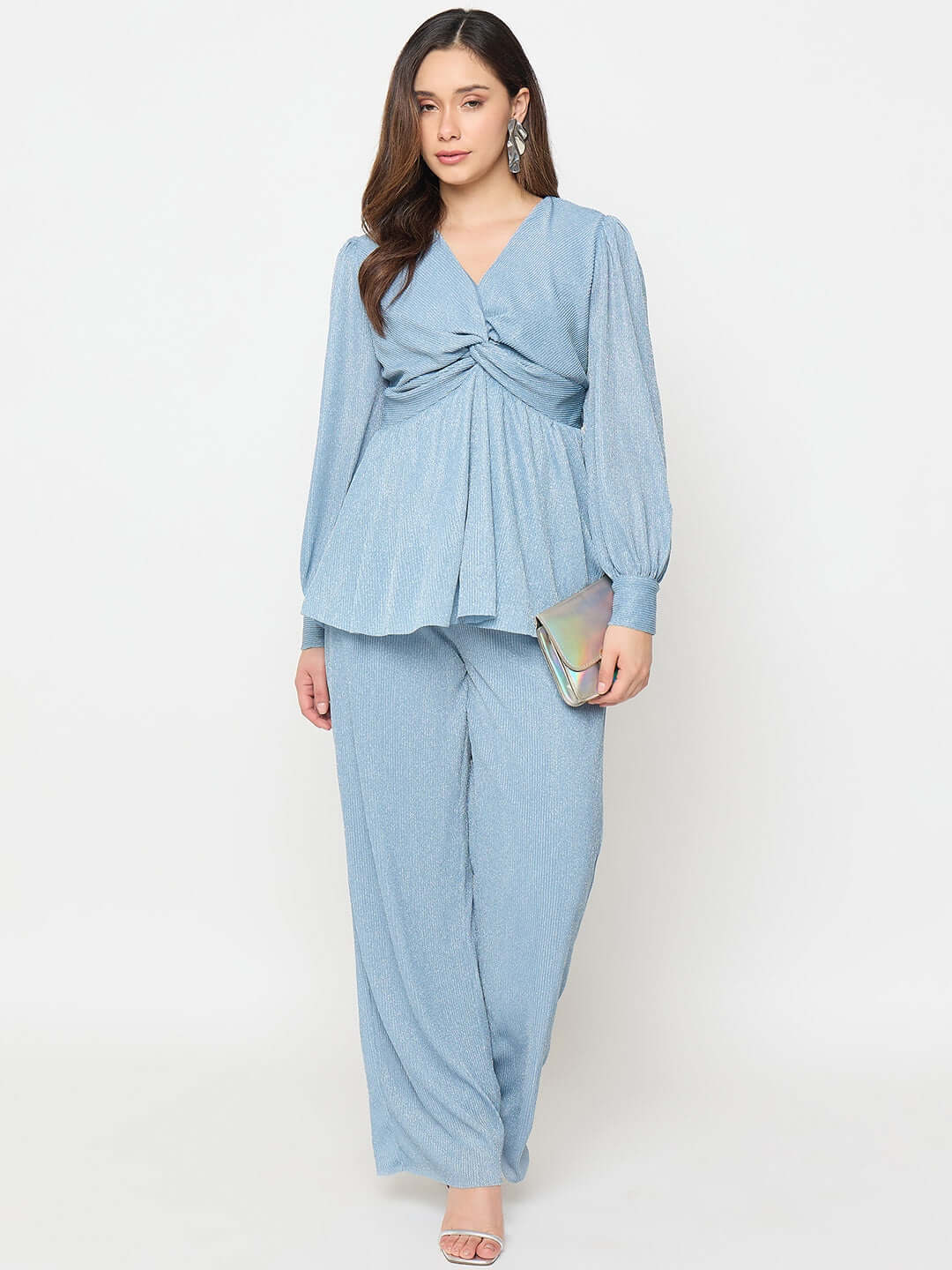 Madame Surplice Neck Blue Co-ord Set - Image 4