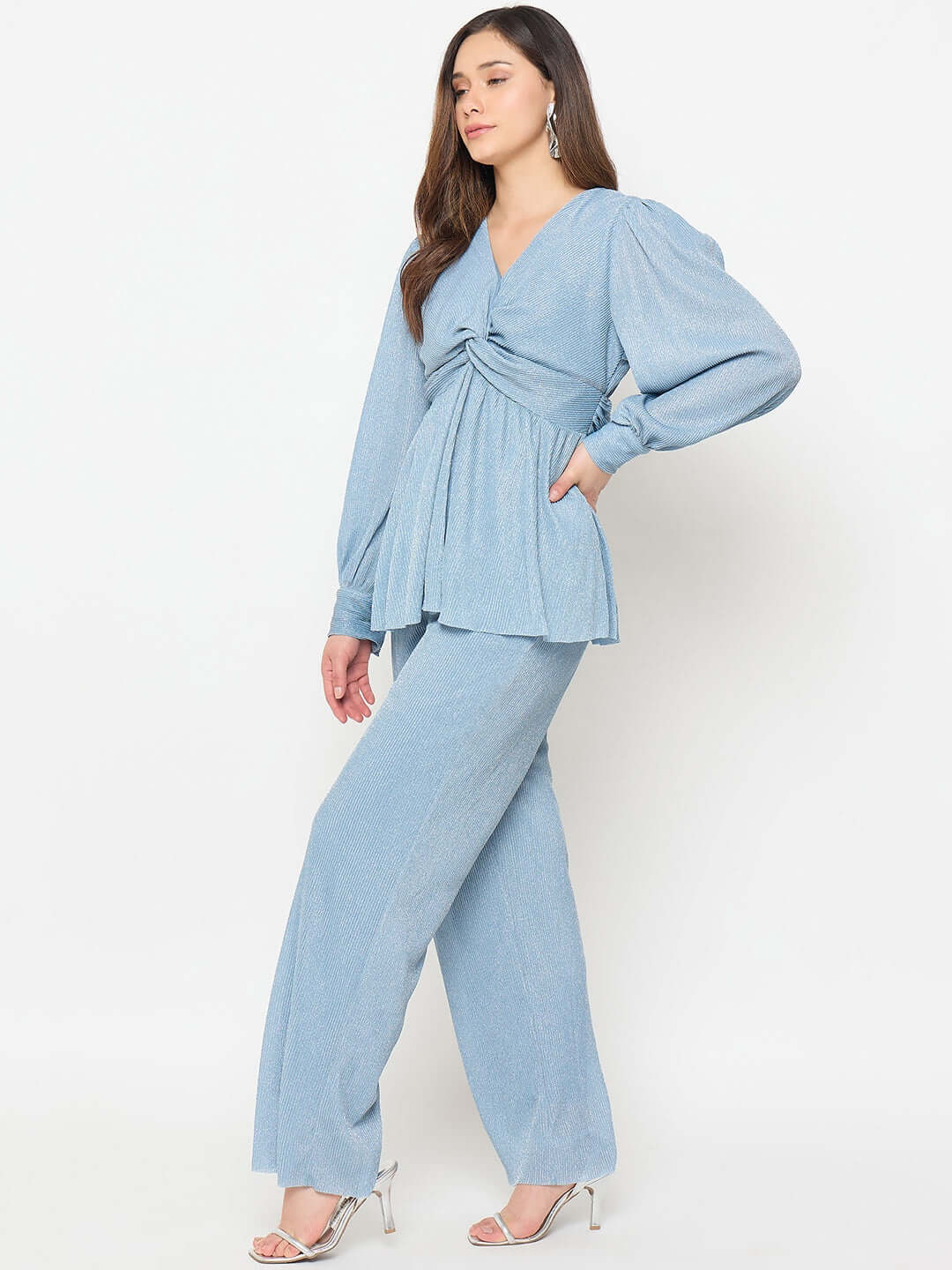Madame Surplice Neck Blue Co-ord Set - Image 6