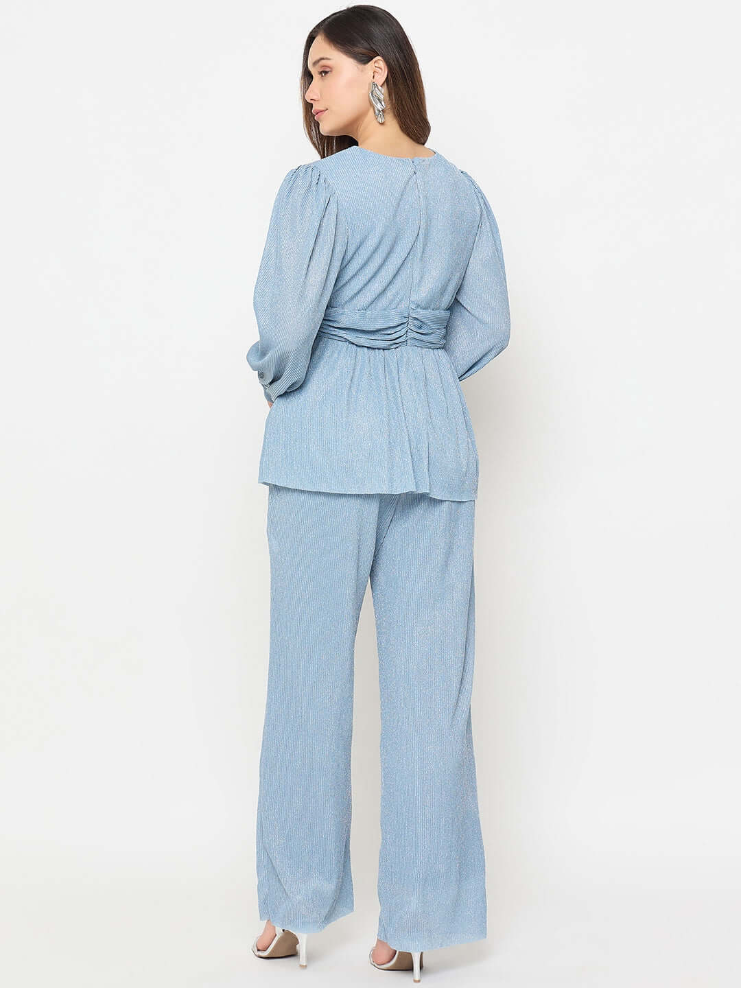 Madame Surplice Neck Blue Co-ord Set - Image 7