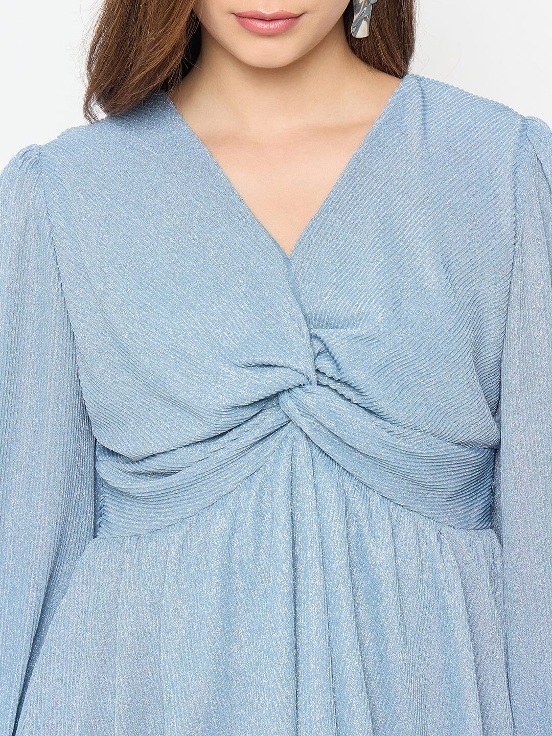 Madame Surplice Neck Blue Co-ord Set - Image 9