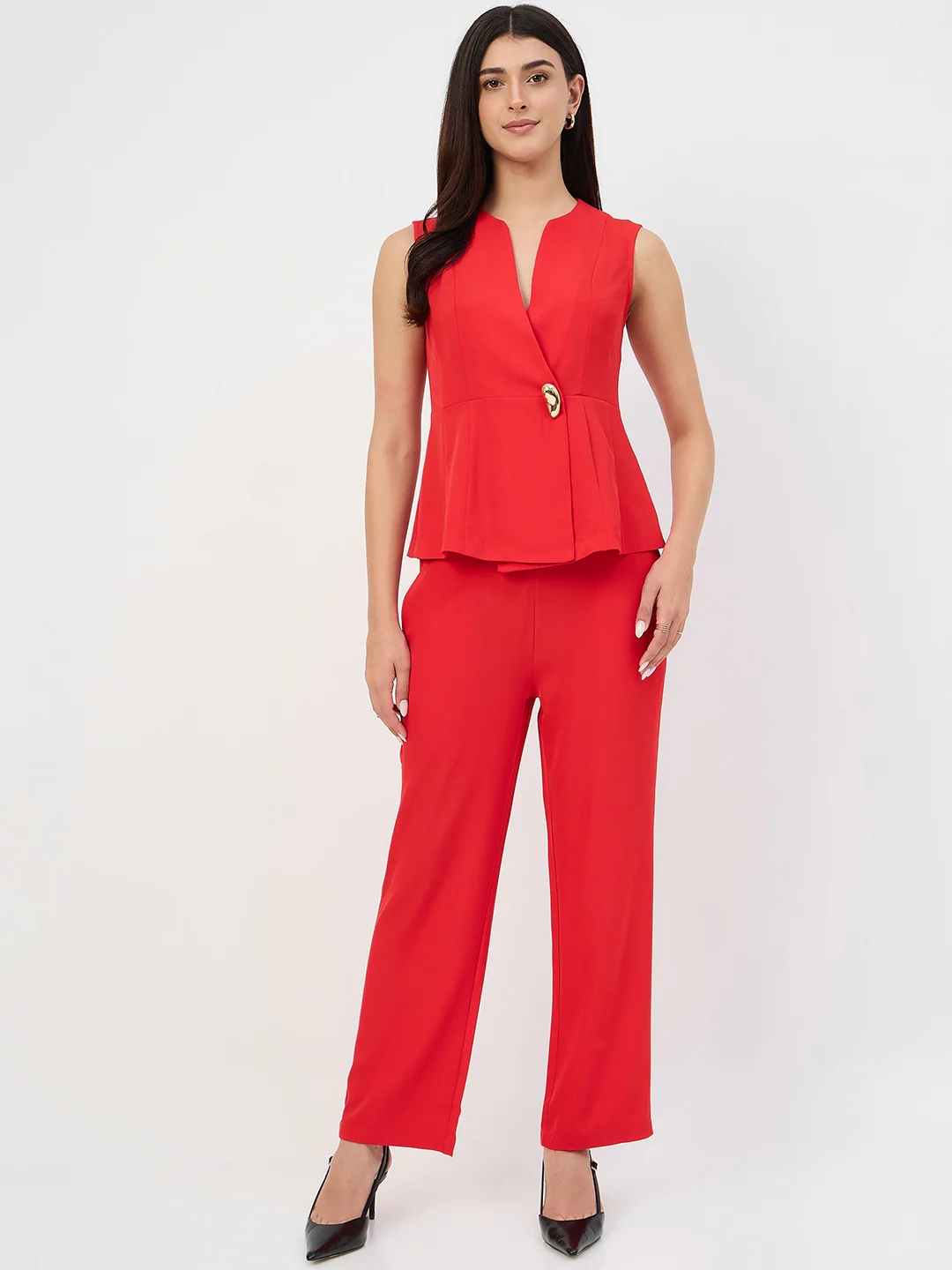 Madame Red Tailored Vestcoat Co-Ord Set for Women - Image 2