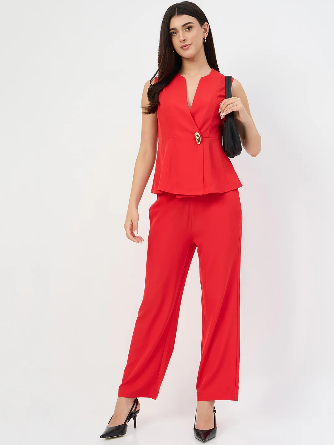Madame Red Tailored Vestcoat Co-Ord Set for Women - Image 4