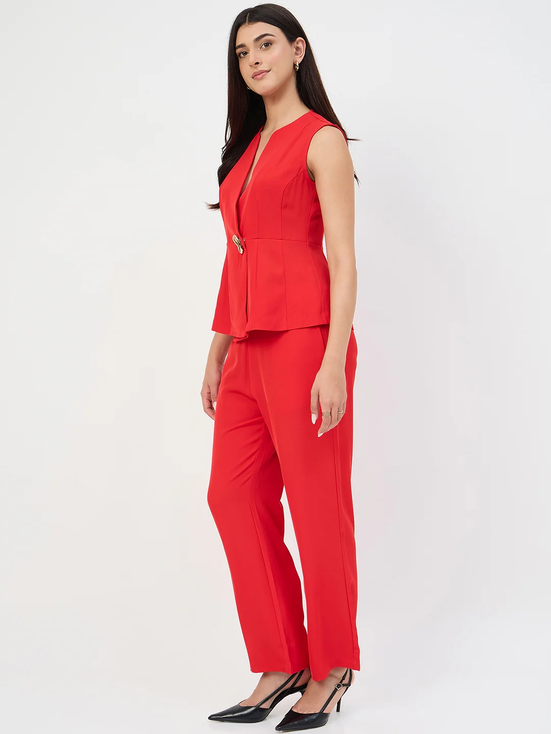 Madame Red Tailored Vestcoat Co-Ord Set for Women - Image 5