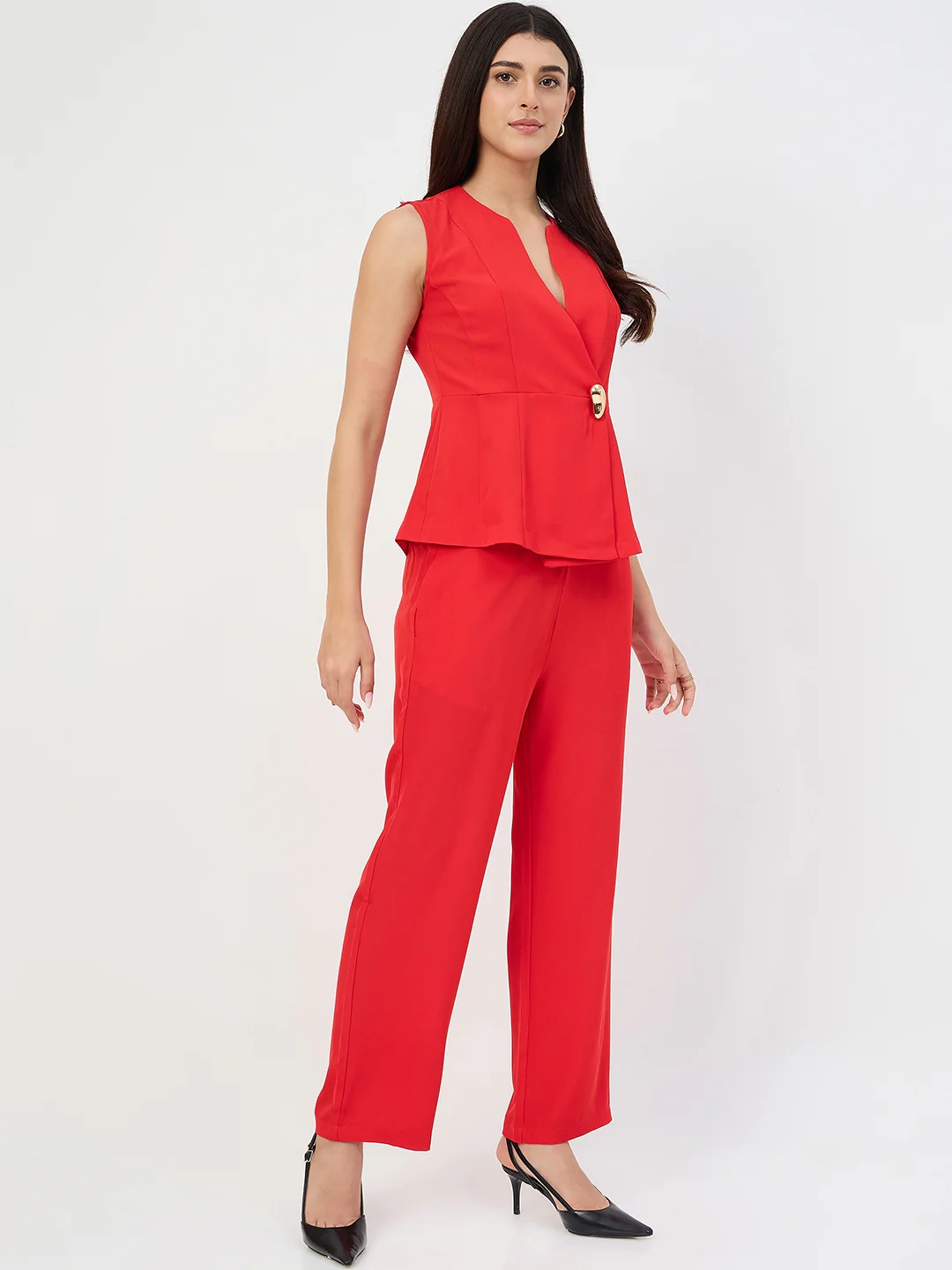 Madame Red Tailored Vestcoat Co-Ord Set for Women - Image 6
