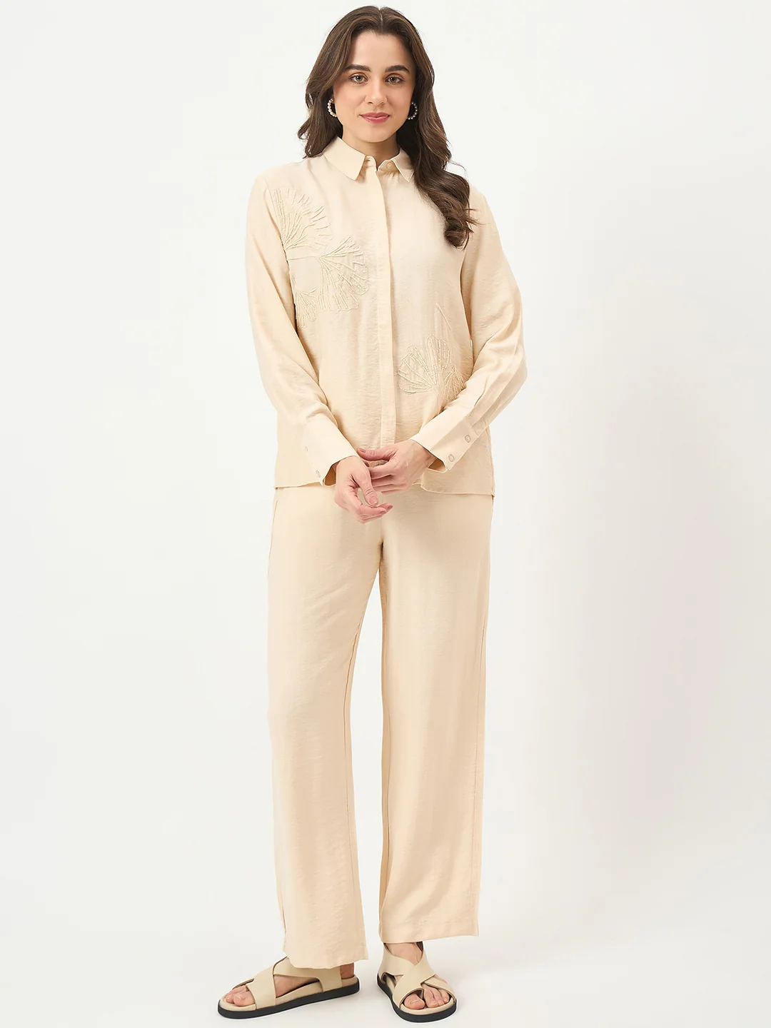Madame Beige Rayon-Blend Co-ord Top