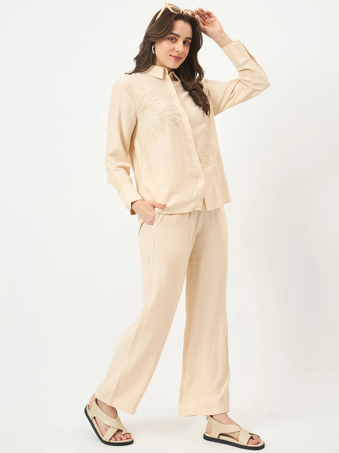 Madame Beige Rayon-Blend Co-ord Top - Image 3