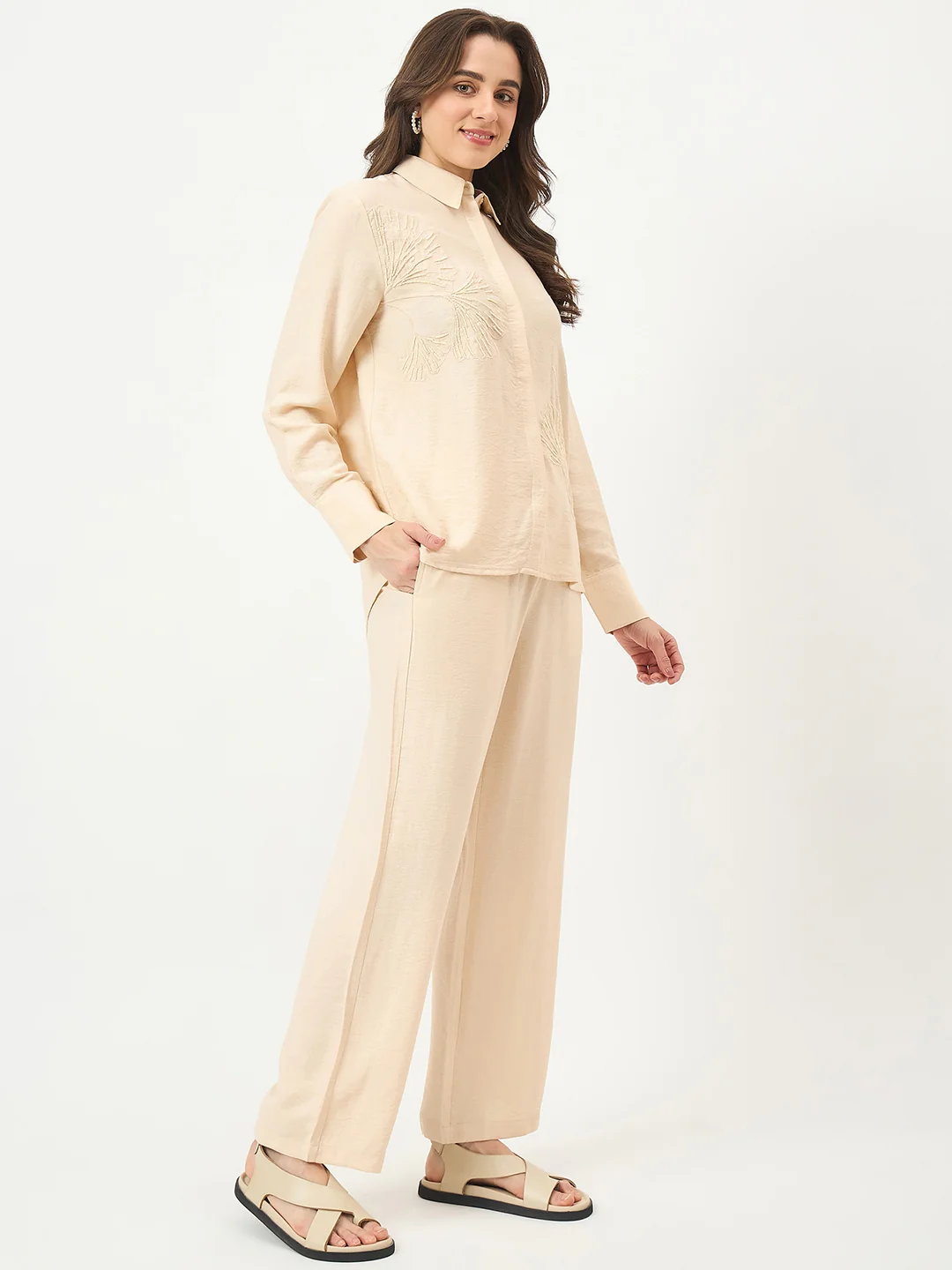 Madame Beige Rayon-Blend Co-ord Top - Image 4