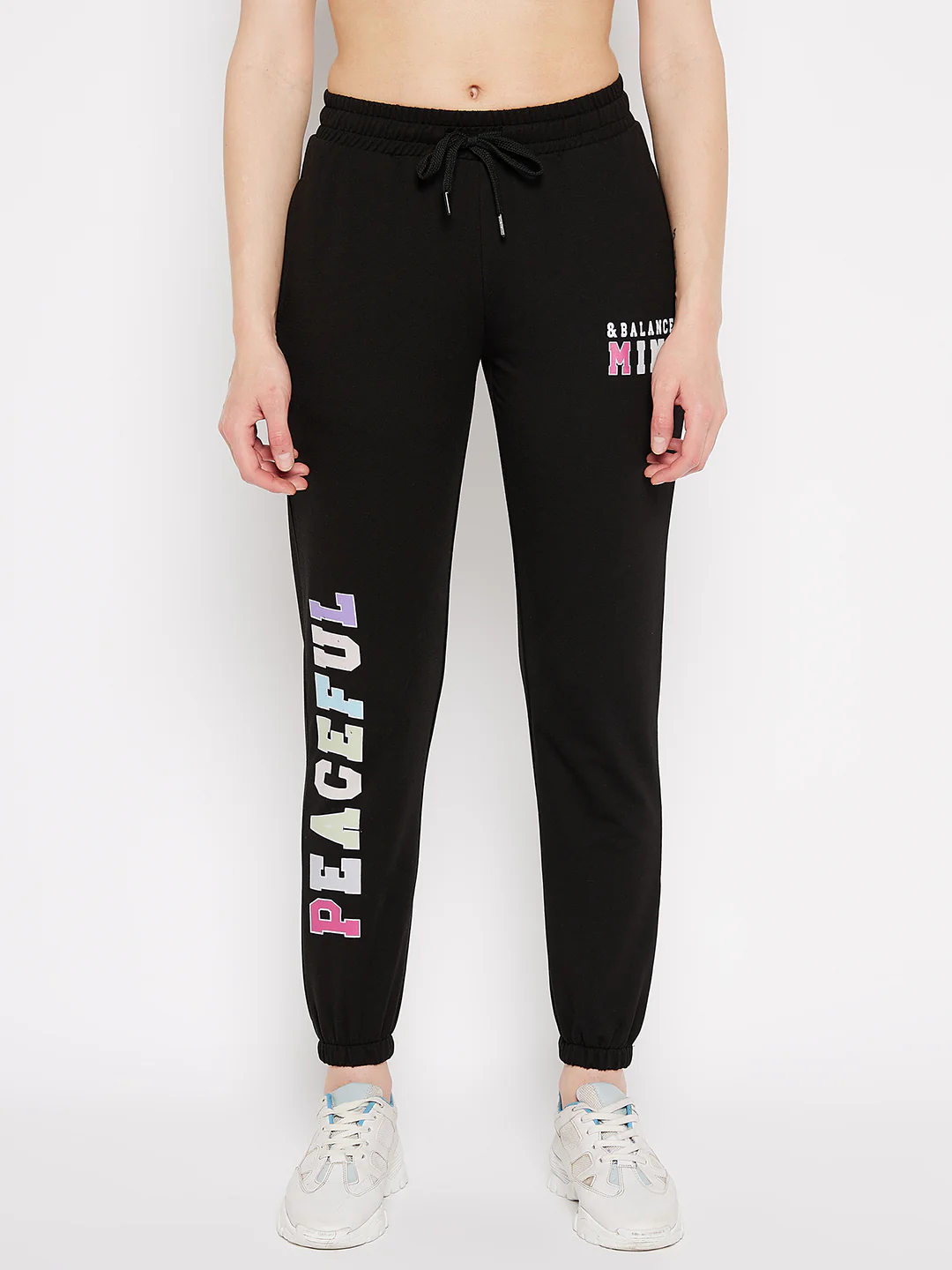 Msecret Black Printed Mid-Rise Cotton Track Bottom