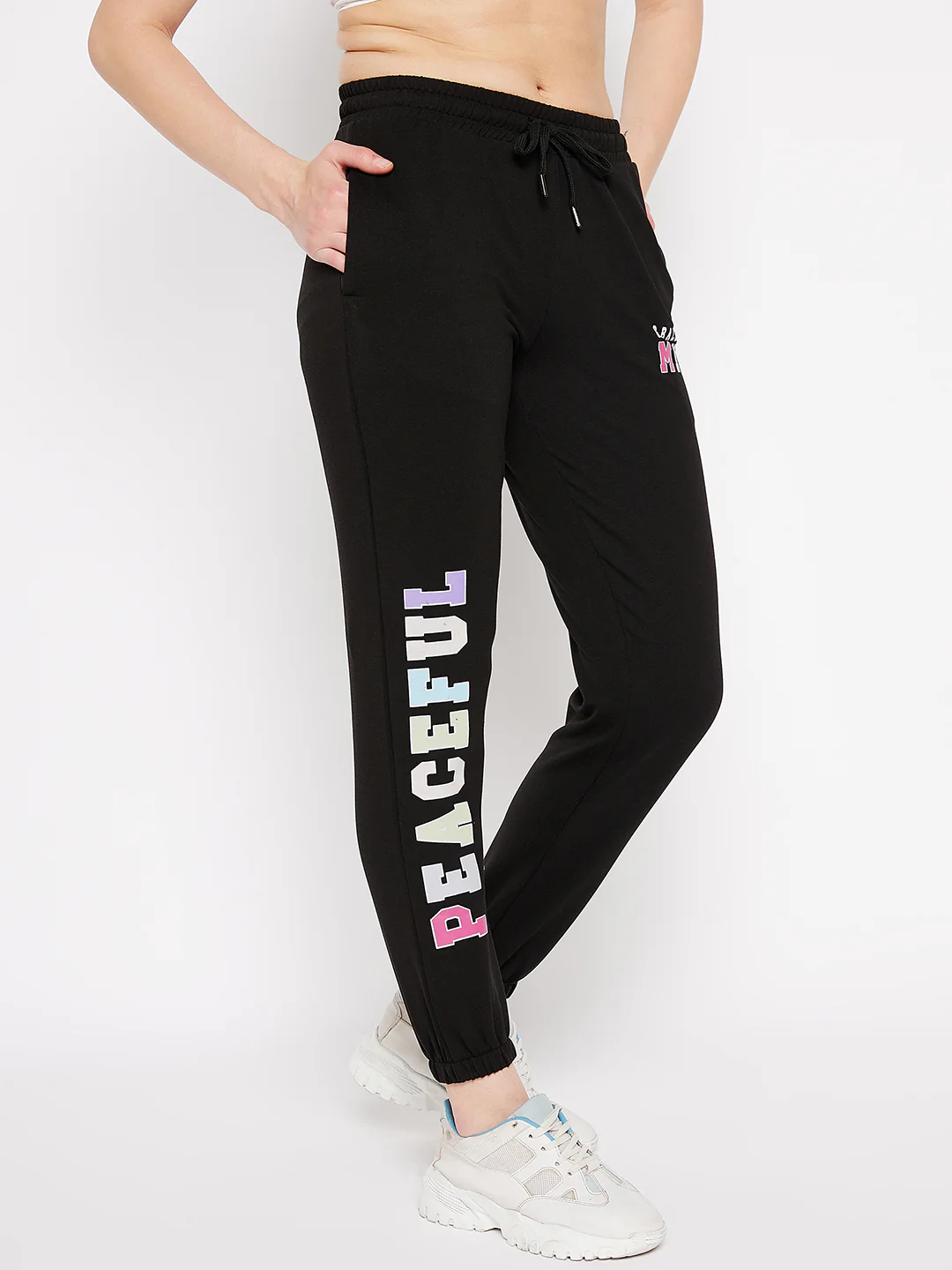 Msecret Black Printed Mid-Rise Cotton Track Bottom - Image 3