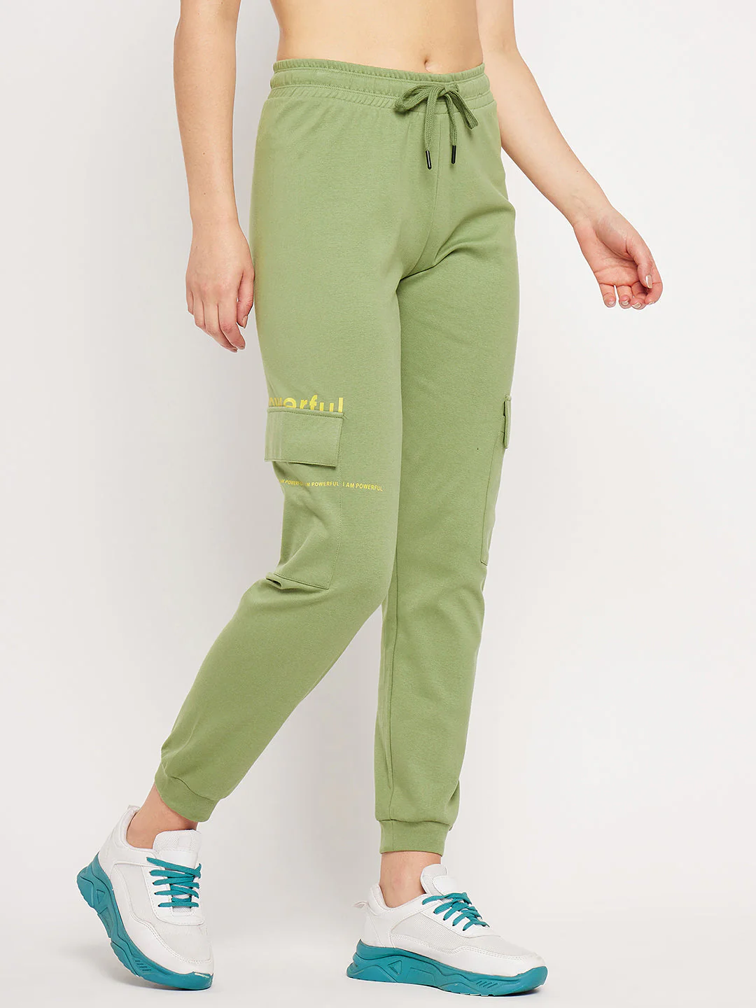 mSECRET Green Elasticated Ankle Typography Trackpants - Image 3