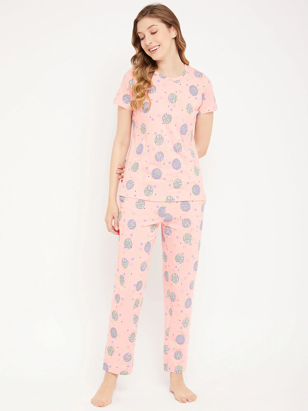 mSECRET Peach Printed Cotton Nightsuit - Image 3