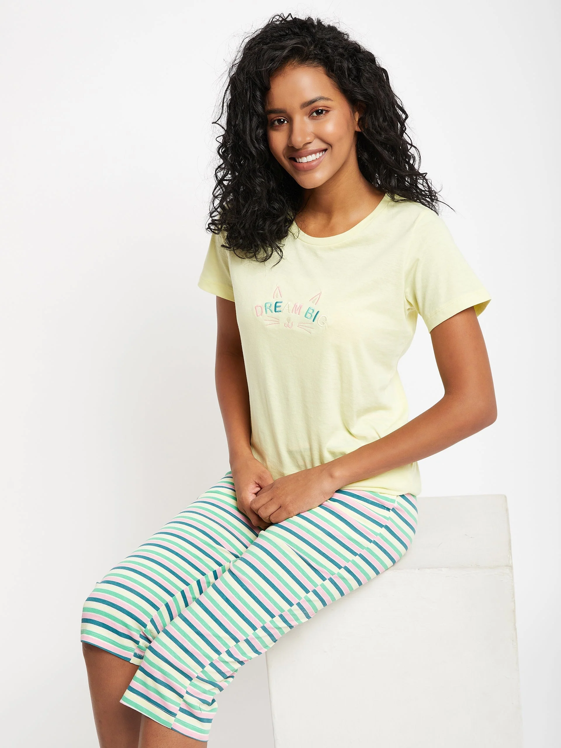 mSECRET Yellow Typography Cotton 2 pc Nightsuit - Image 2