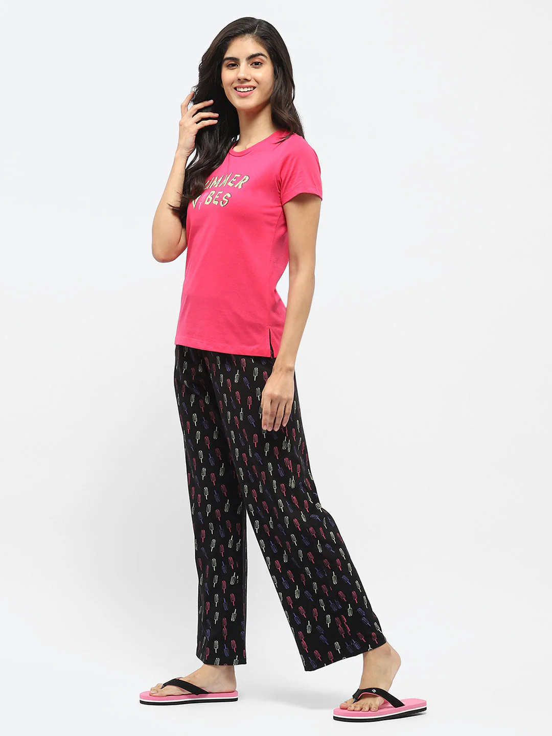 mSECRET Hot Pink T-shirt with Graphic Print Pajama and Shorts Nightsuit - Image 3