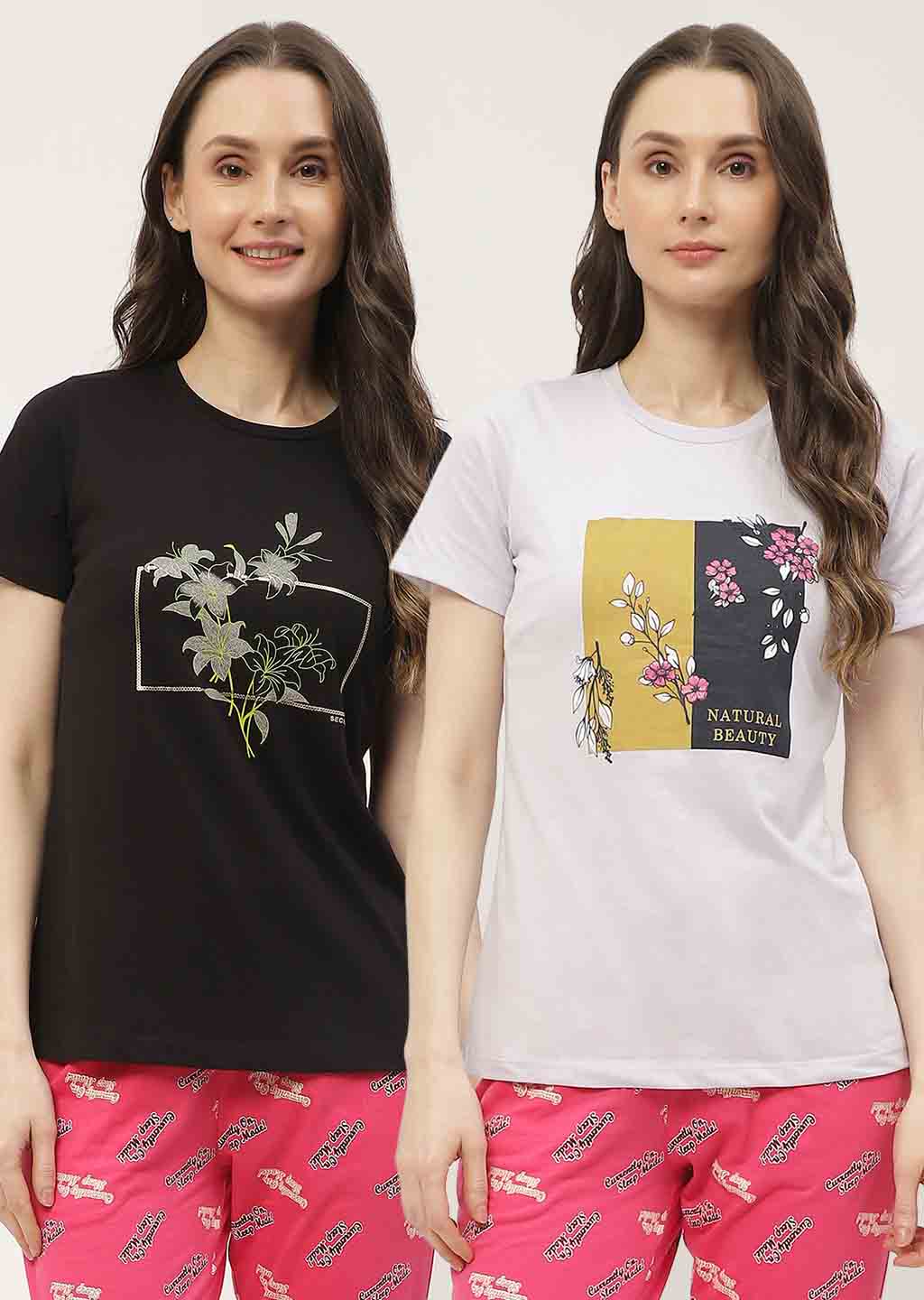 mSECRET Graphic Print Black & White Combo T-shirt