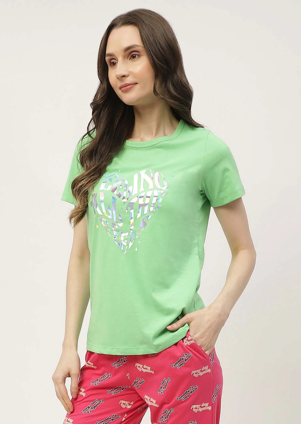 mSECRET Graphic Print Green & Peach Combo T-shirt - Image 4