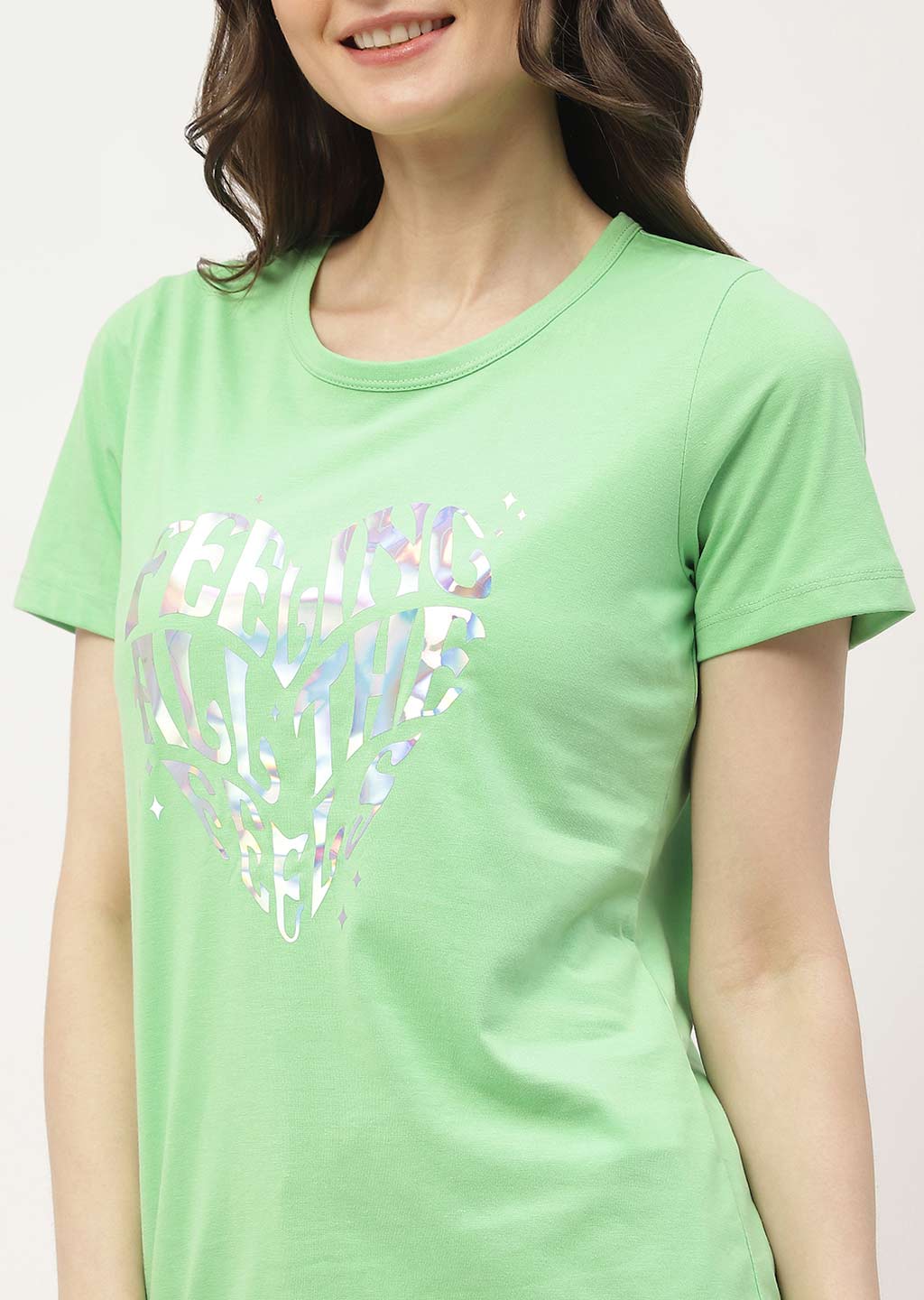mSECRET Graphic Print Green & Peach Combo T-shirt - Image 6