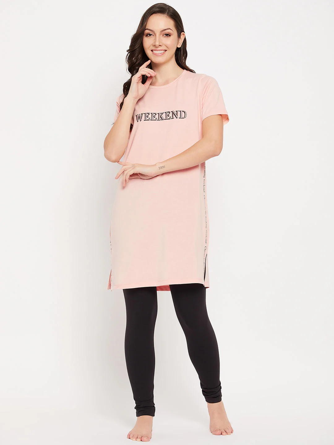mSECRET Peach Cotton Typography 2 pc Nightsuit - Image 2