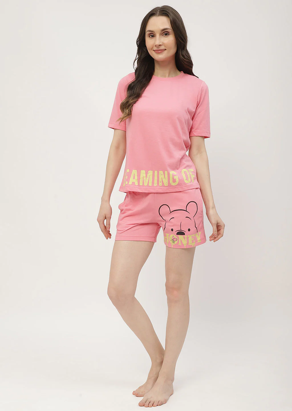 mSECRET Disney Pooh Printed T-shirt with Shorts Pink Nightsuit - Image 4
