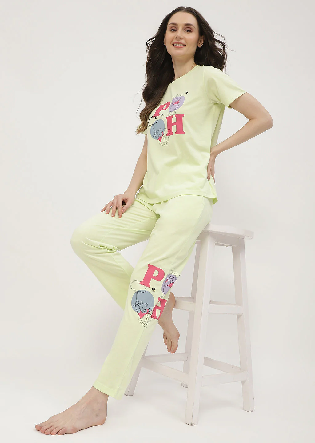 mSECRET Disney Pooh Printed T-shirt with Pajama Neon Nightsuit