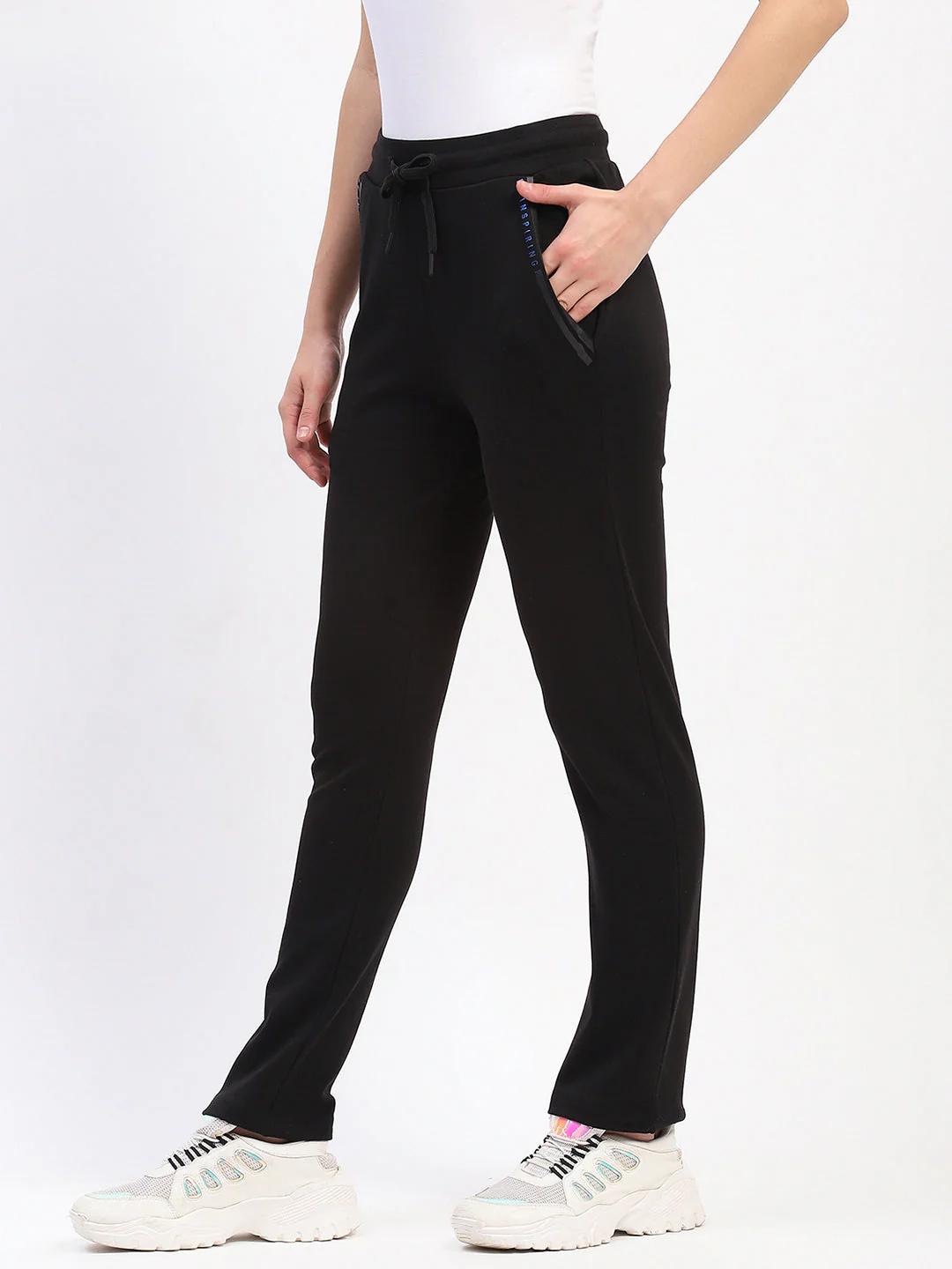 mSECRET Typography Print Drawstring Waist Black Track Bottoms - Image 4