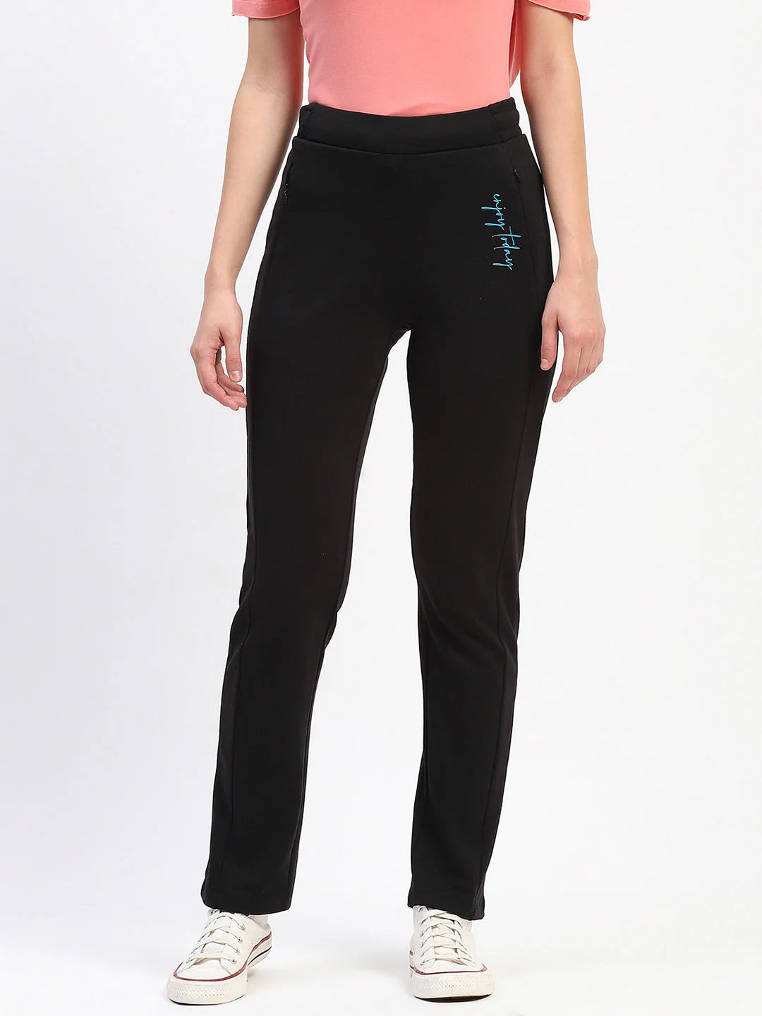 mSECRET Elasticated Waistband Pleated Straight Fit Black Track Bottoms - Image 2