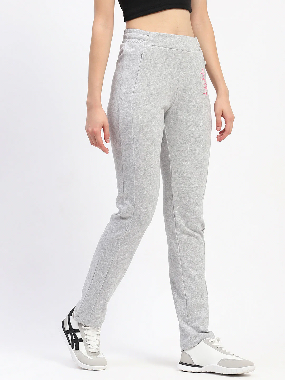 mSECRET Embossed Pleated Cotton Grey Track Bottoms - Image 3