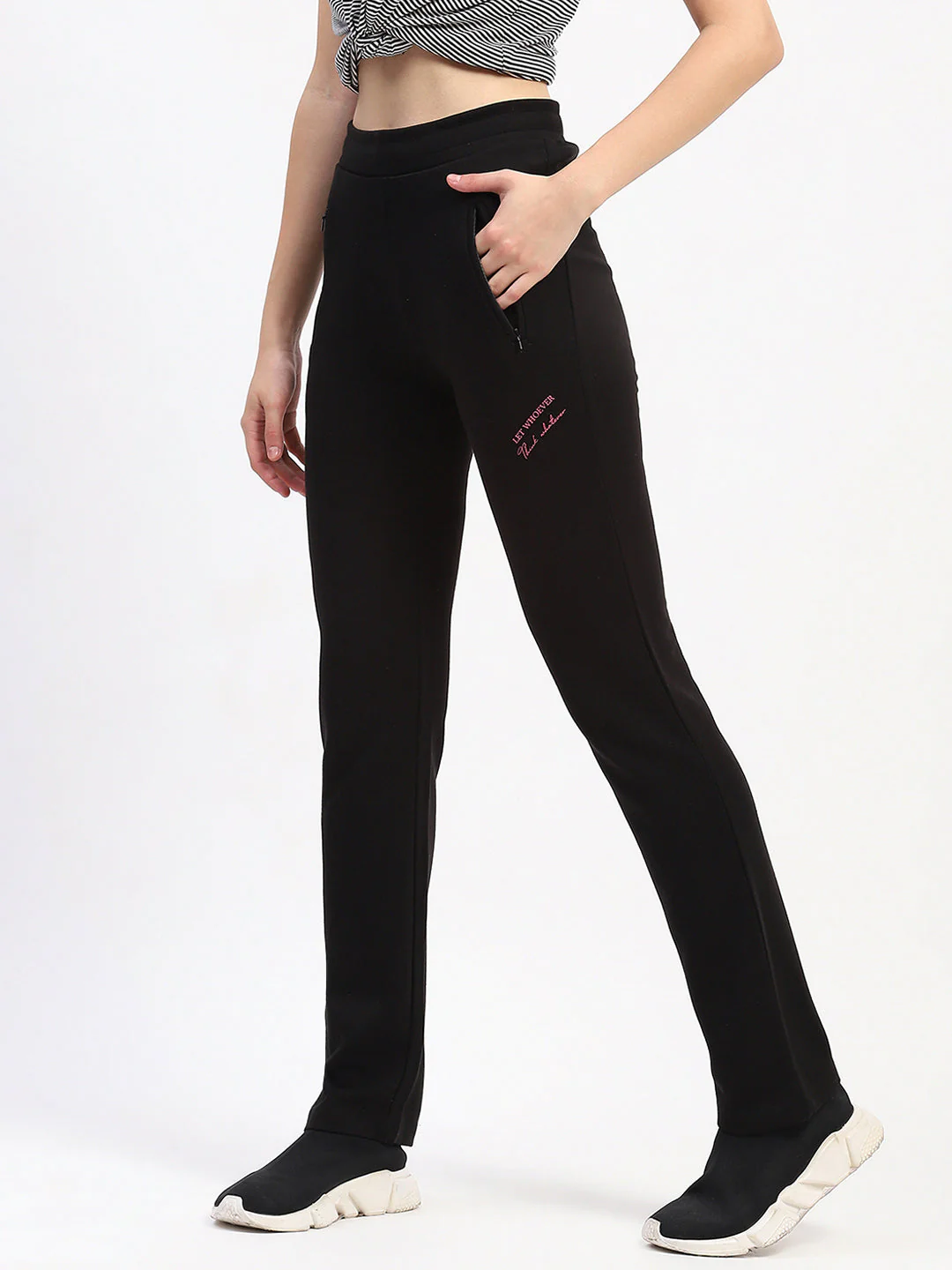 mSECRET Typography Print Zip Pockets Black Track Bottoms - Image 4