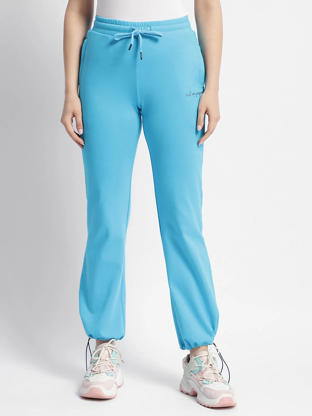 mSECRET Solid Blue Mid Rise Track Pants - Image 2