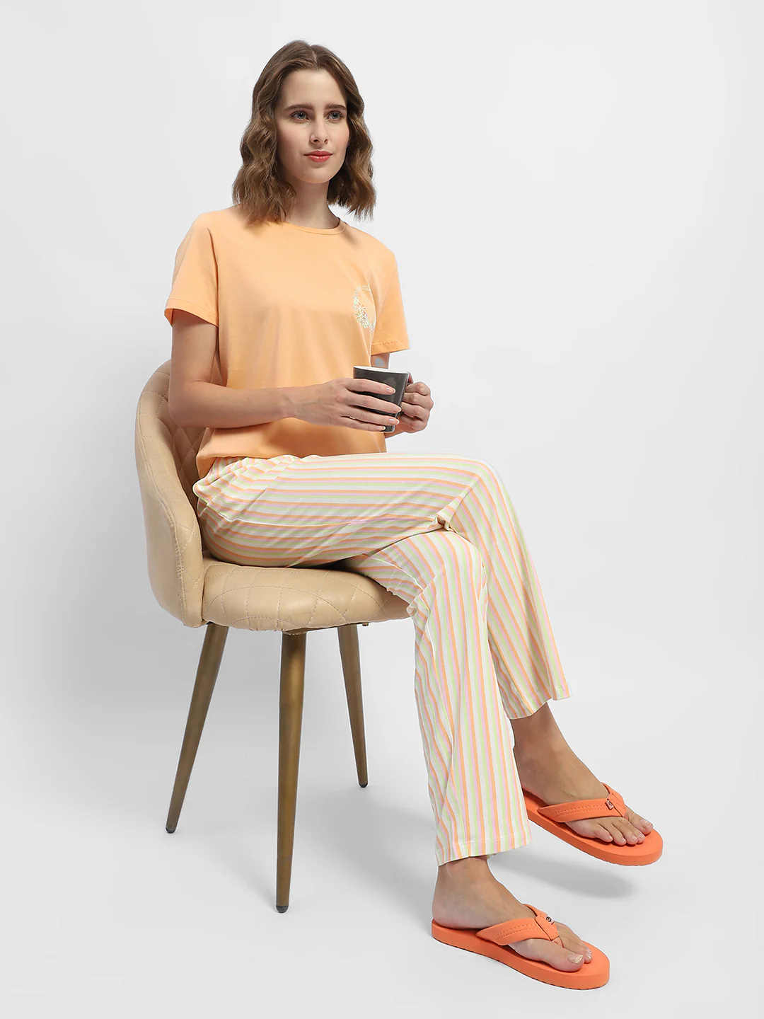 Msecret Striped Orange Two Piece Nightsuit - Image 2